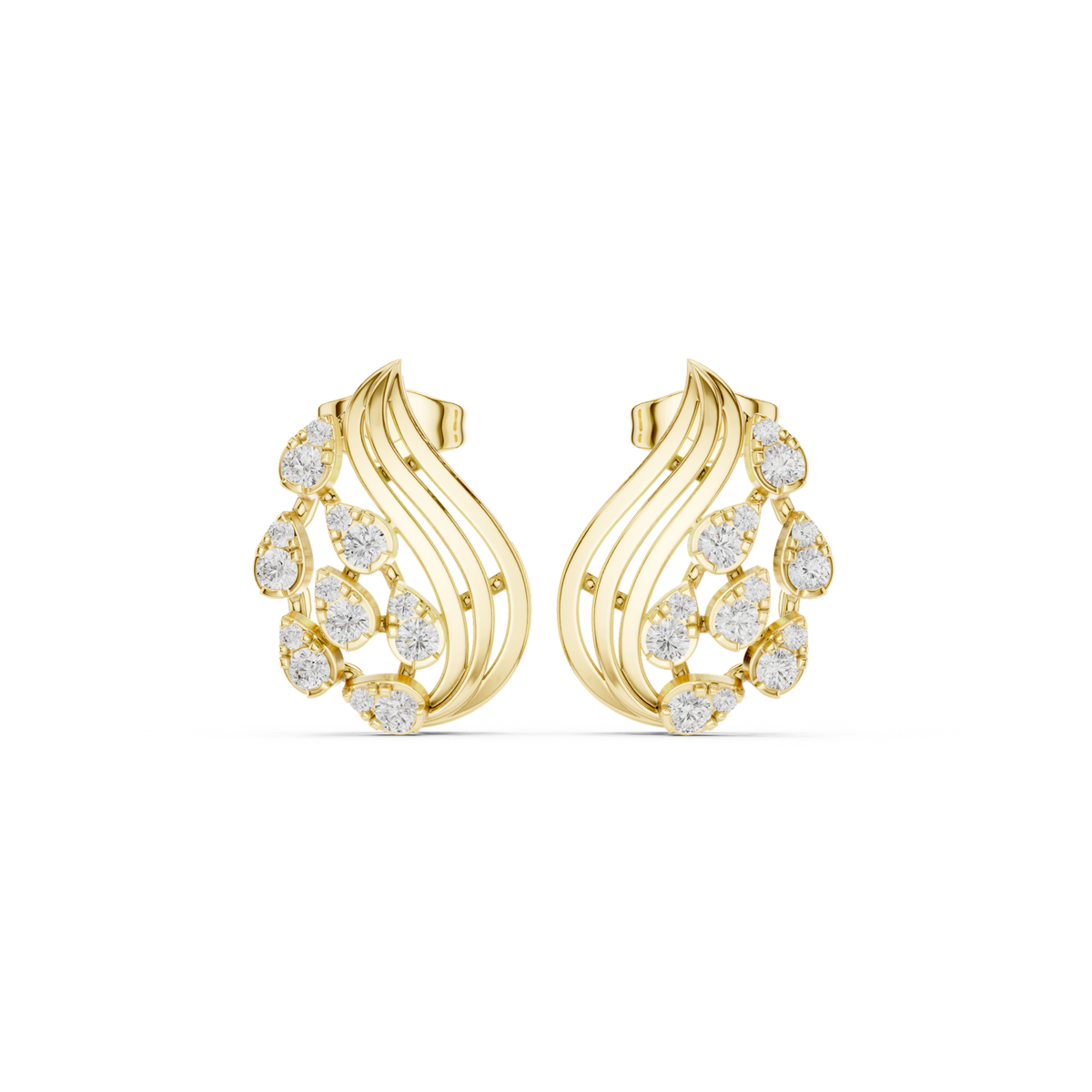 14K Solid Gold Lab Diamond Cluster Earrings, Yellow Gold