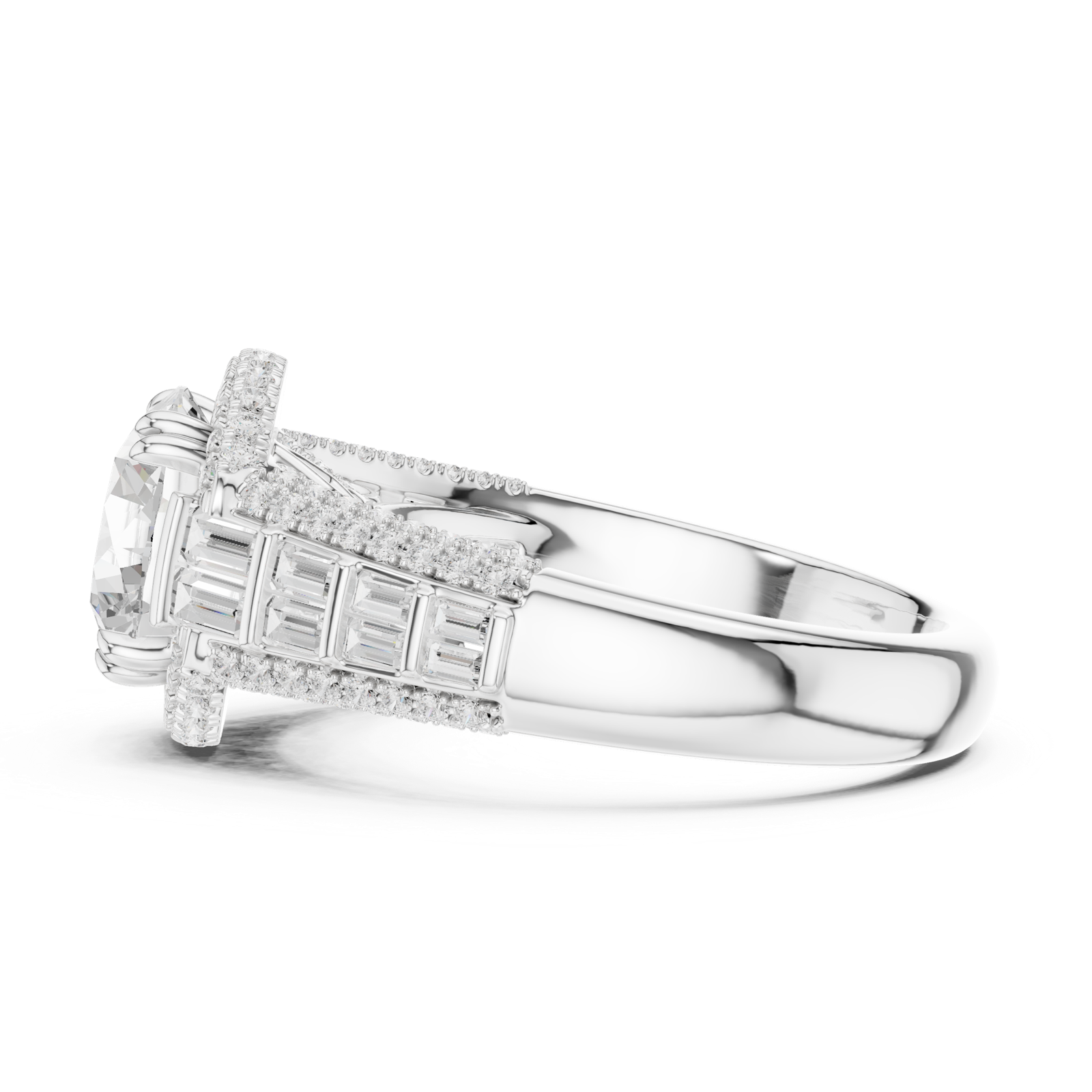 Gold Ring, Round center stone, White Gold, view 3