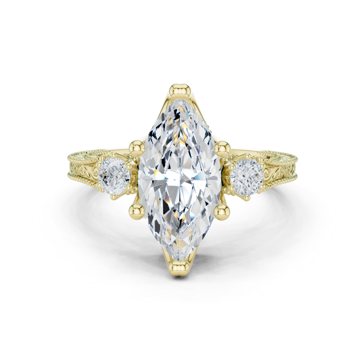 Gold Ring, Marquise center stone, Yellow Gold