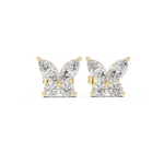 14K Solid Gold Lab Diamond Butterfly Cluster Earrings, Yellow Gold