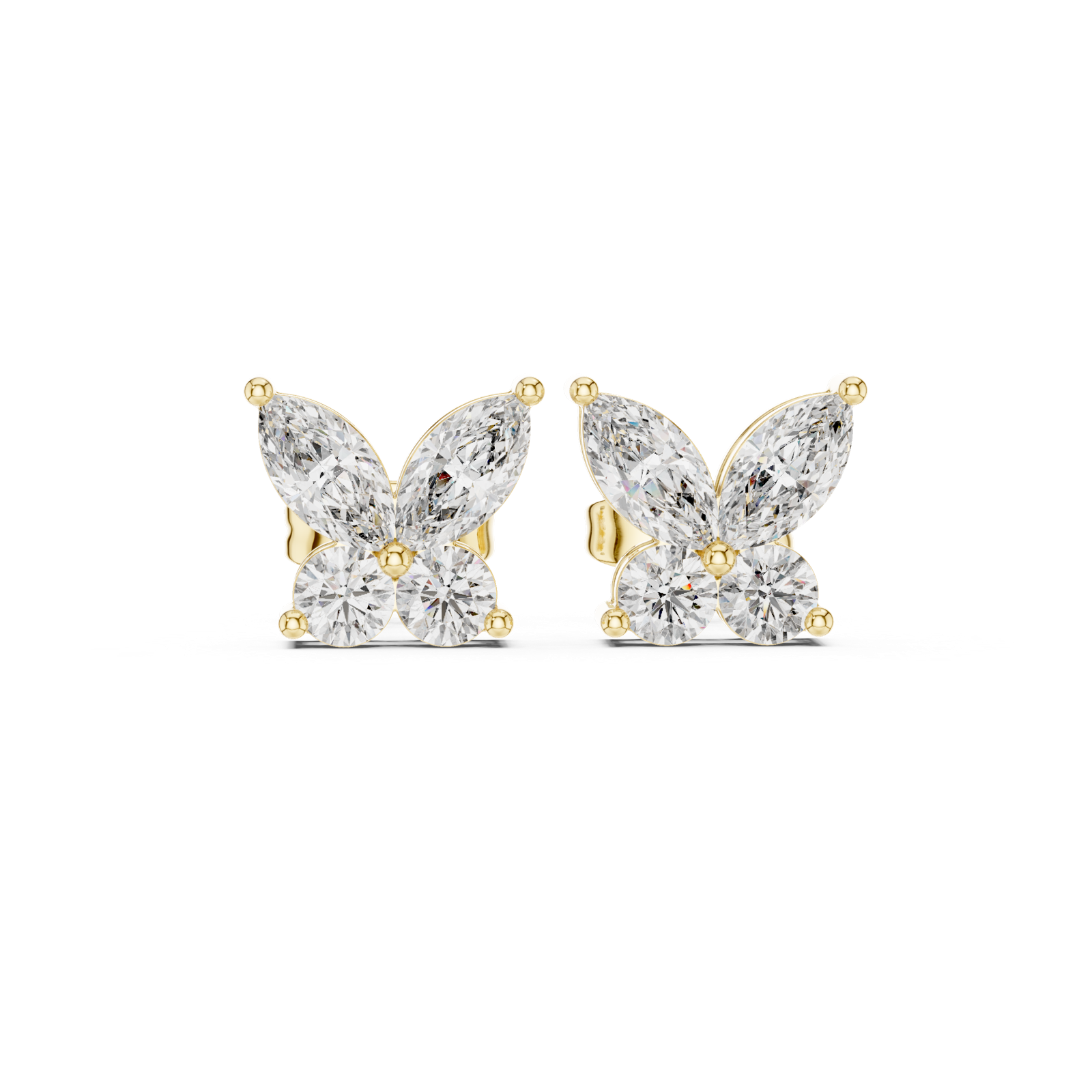 14K Solid Gold Lab Diamond Butterfly Cluster Earrings, Yellow Gold