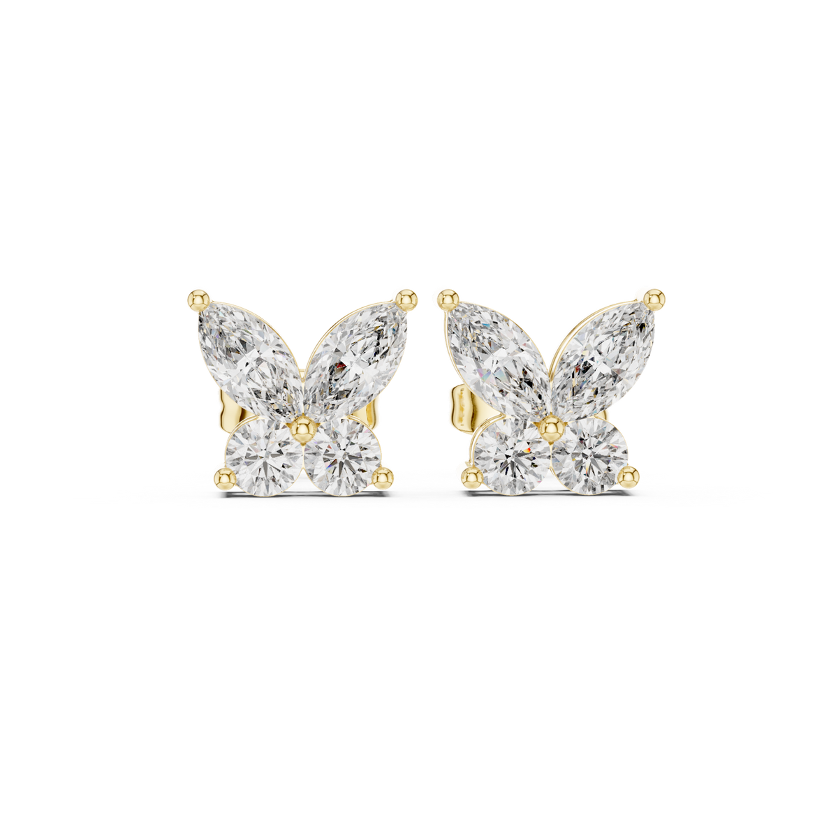 14K Solid Gold Lab Diamond Butterfly Cluster Earrings, Yellow Gold