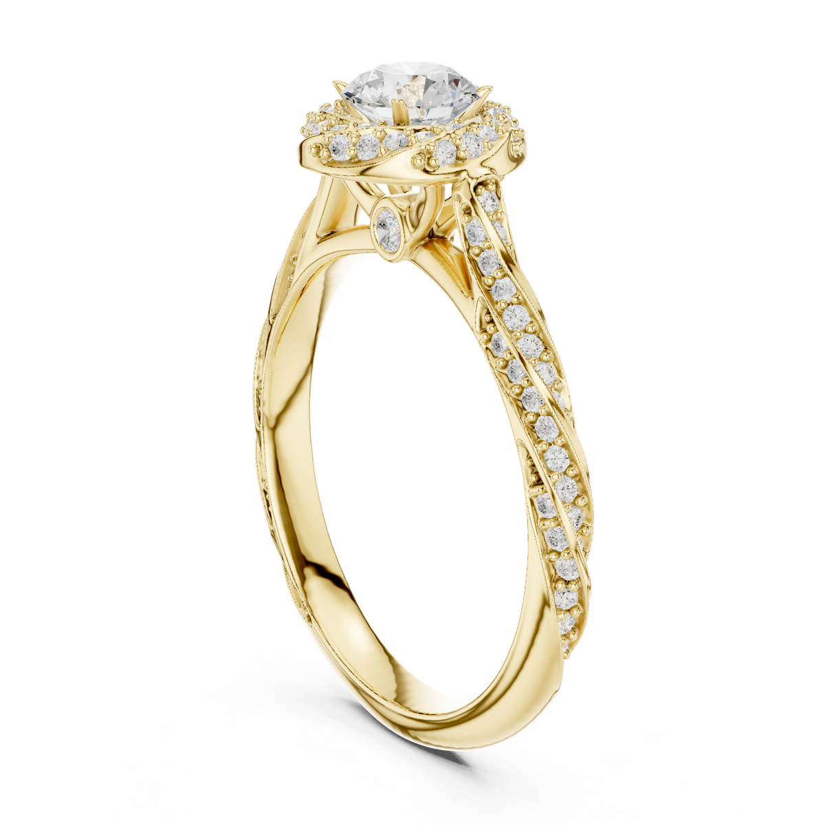 14K Solid Gold Lab Diamond Halo Ring, Yellow Gold, view 1