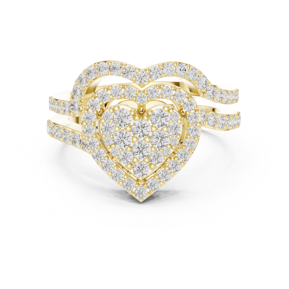 14K Solid Gold Lab Diamond Heart Cluster Ring, Yellow Gold