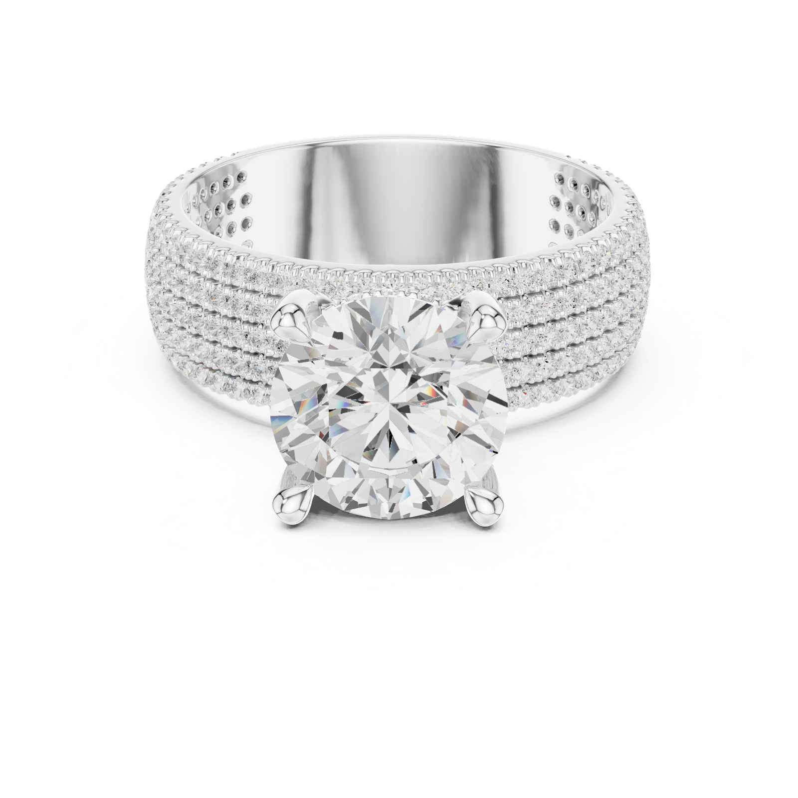 Gold Ring, Round center stone, White Gold, view 4