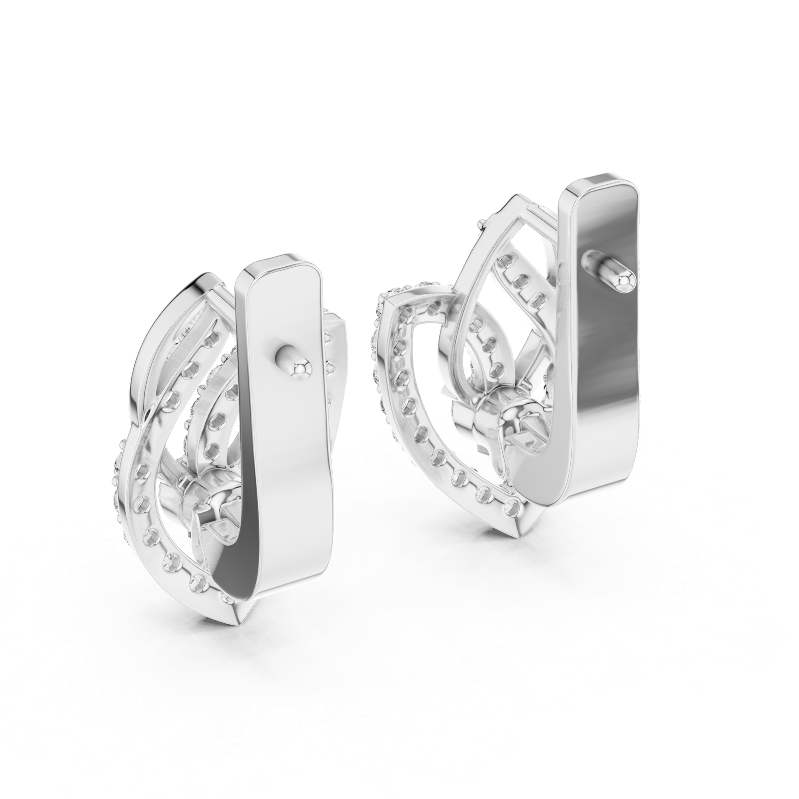 14K Solid Gold Lab Diamond Leaf Drop Earrings, White Gold, view 3