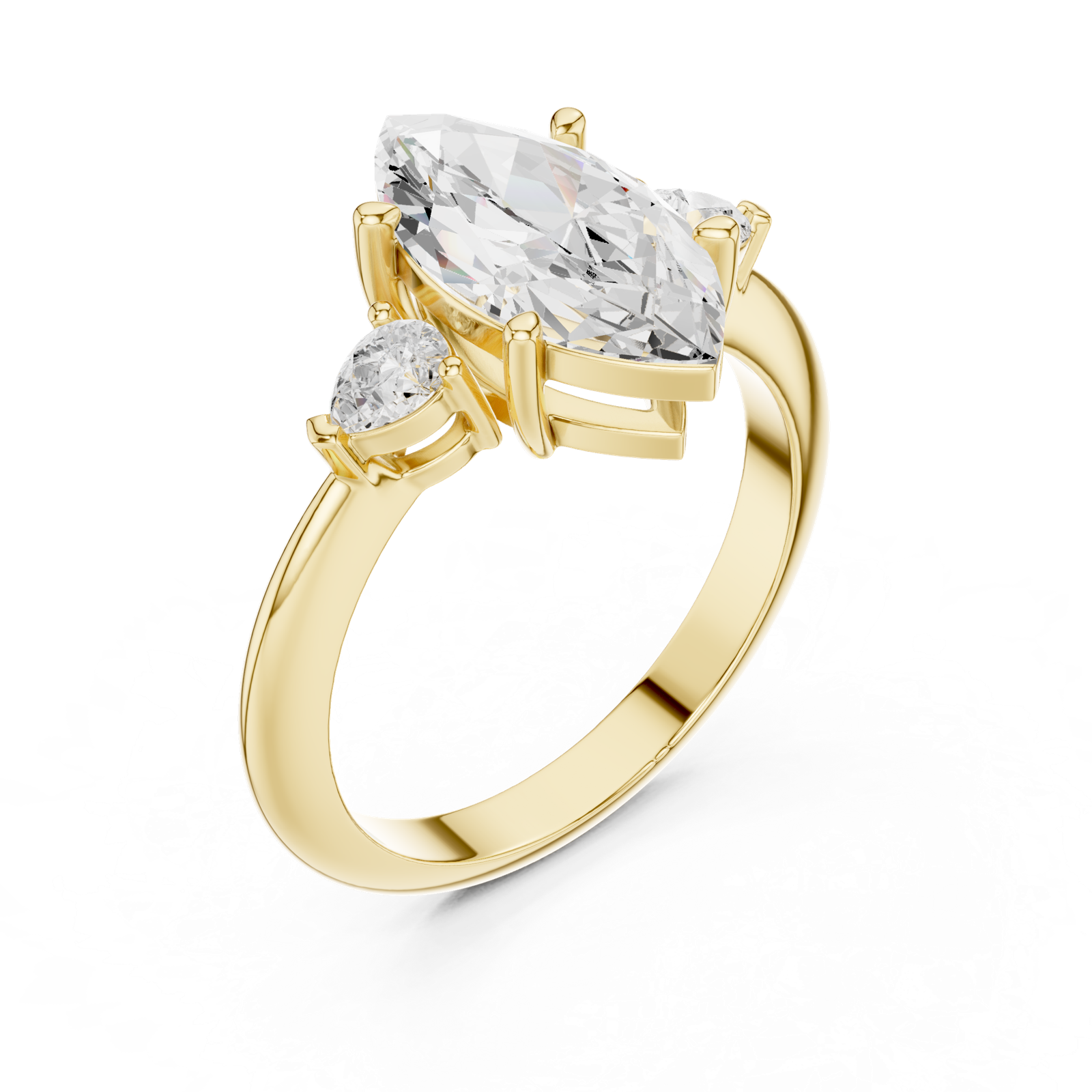 Gold Jewelry L35-66, Marquise center stone, Yellow Gold, view 2