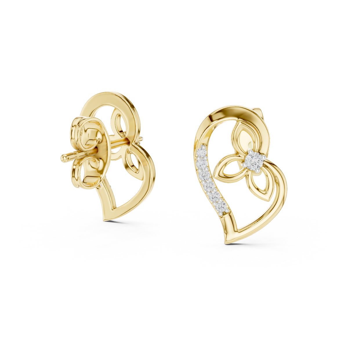 14K Solid Gold Lab Diamond Heart Cluster Earrings, Yellow Gold, view 1