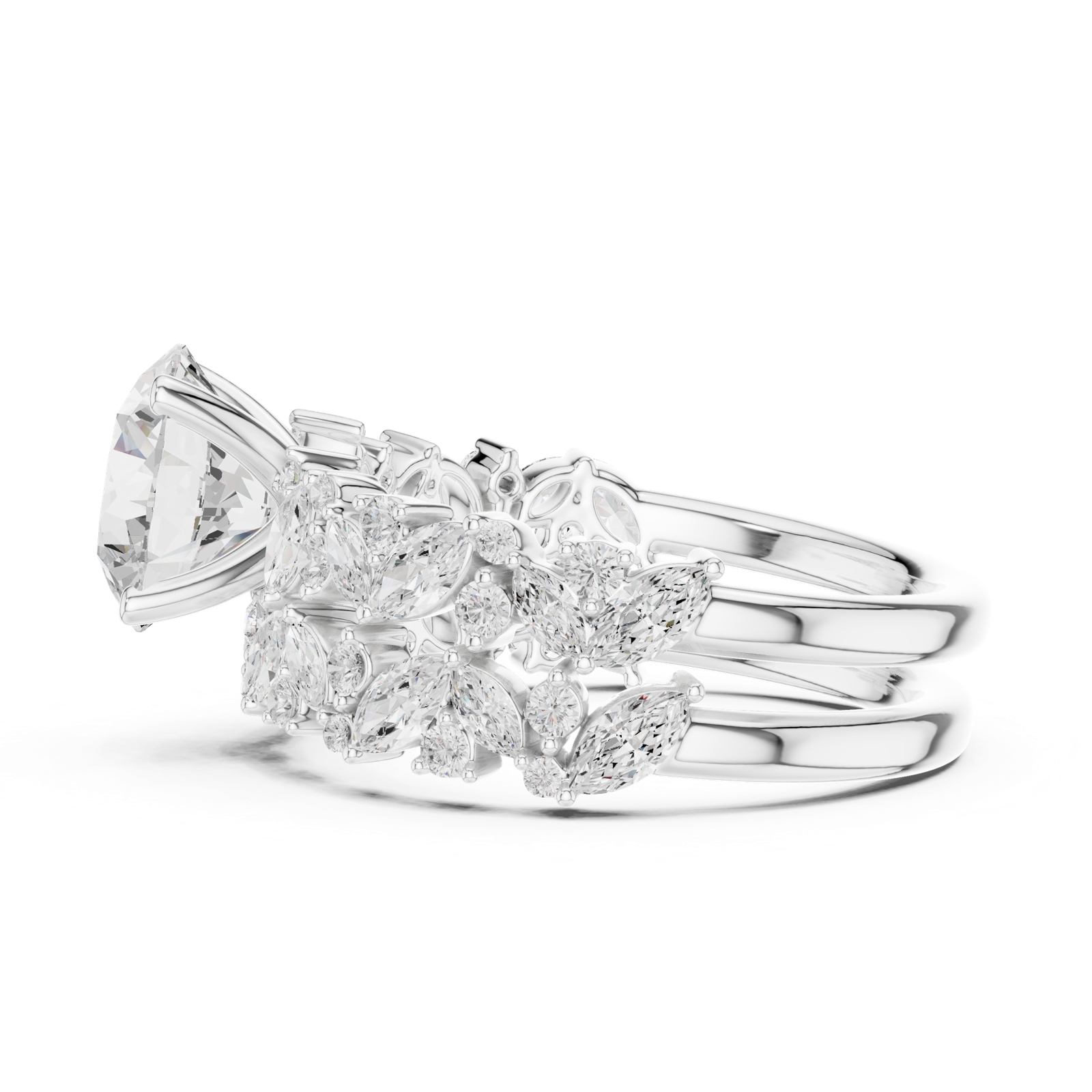 Gold Ring DDLR-443, Round center stone, White Gold, view 3