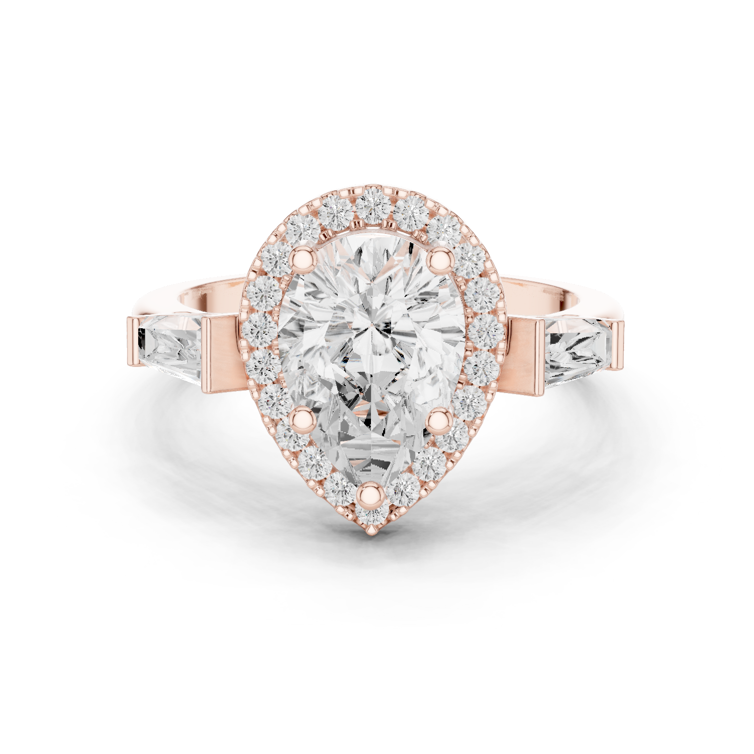 Gold Ring DDLR-342, Pear center stone, Rose Gold