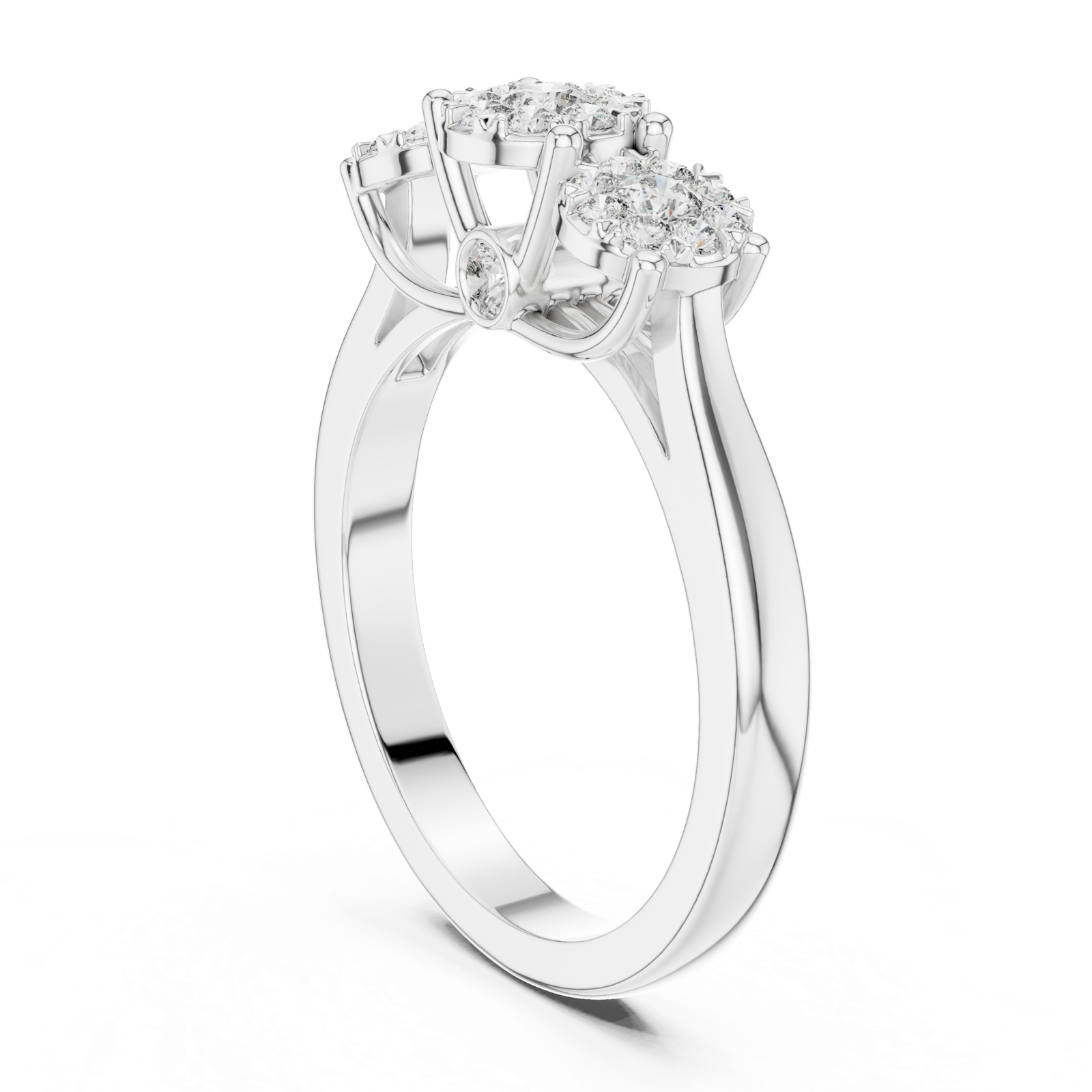 14K Solid Gold Lab Diamond Three-Stone Ring, White Gold, view 1