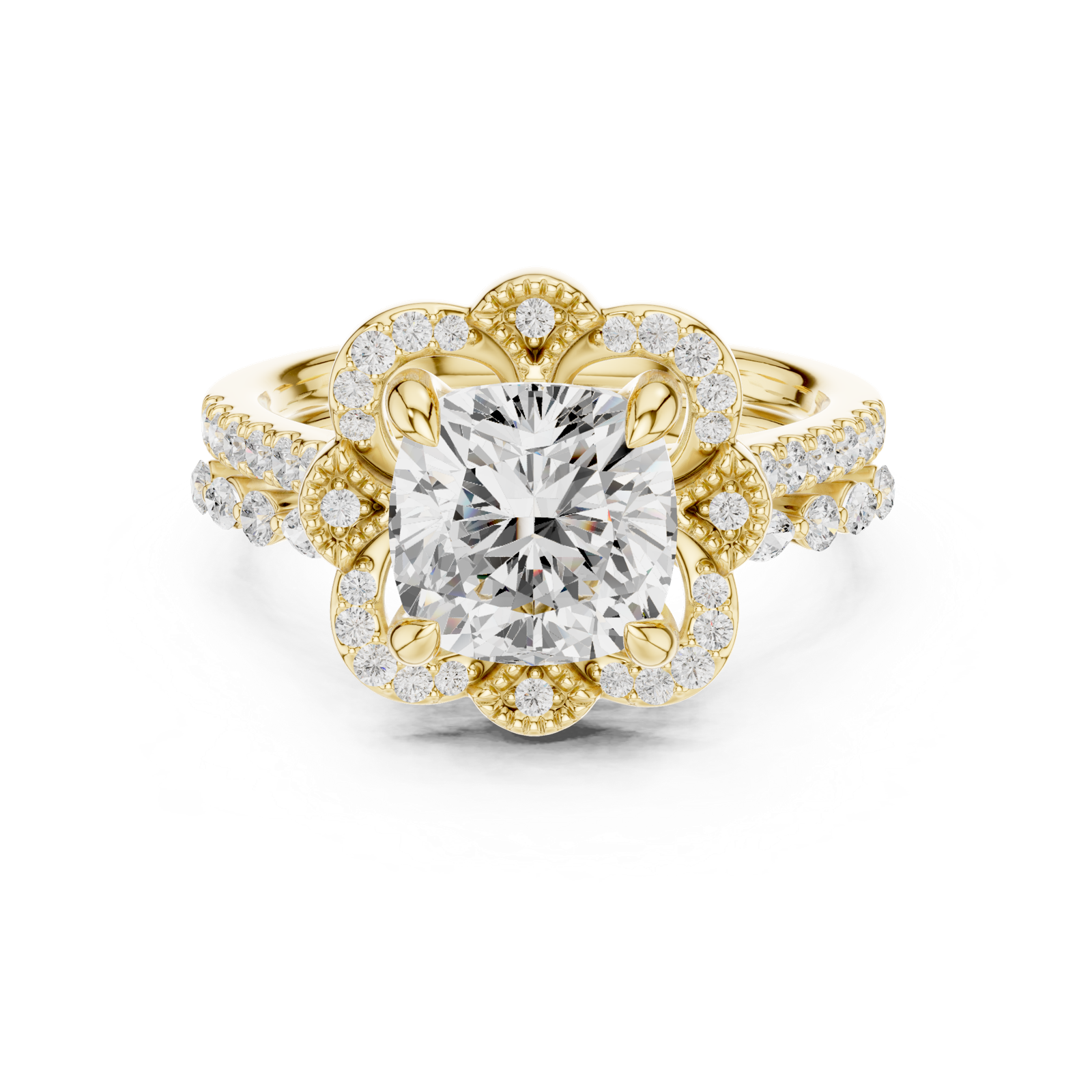 Gold Ring, Cushion center stone, Yellow Gold, view 4