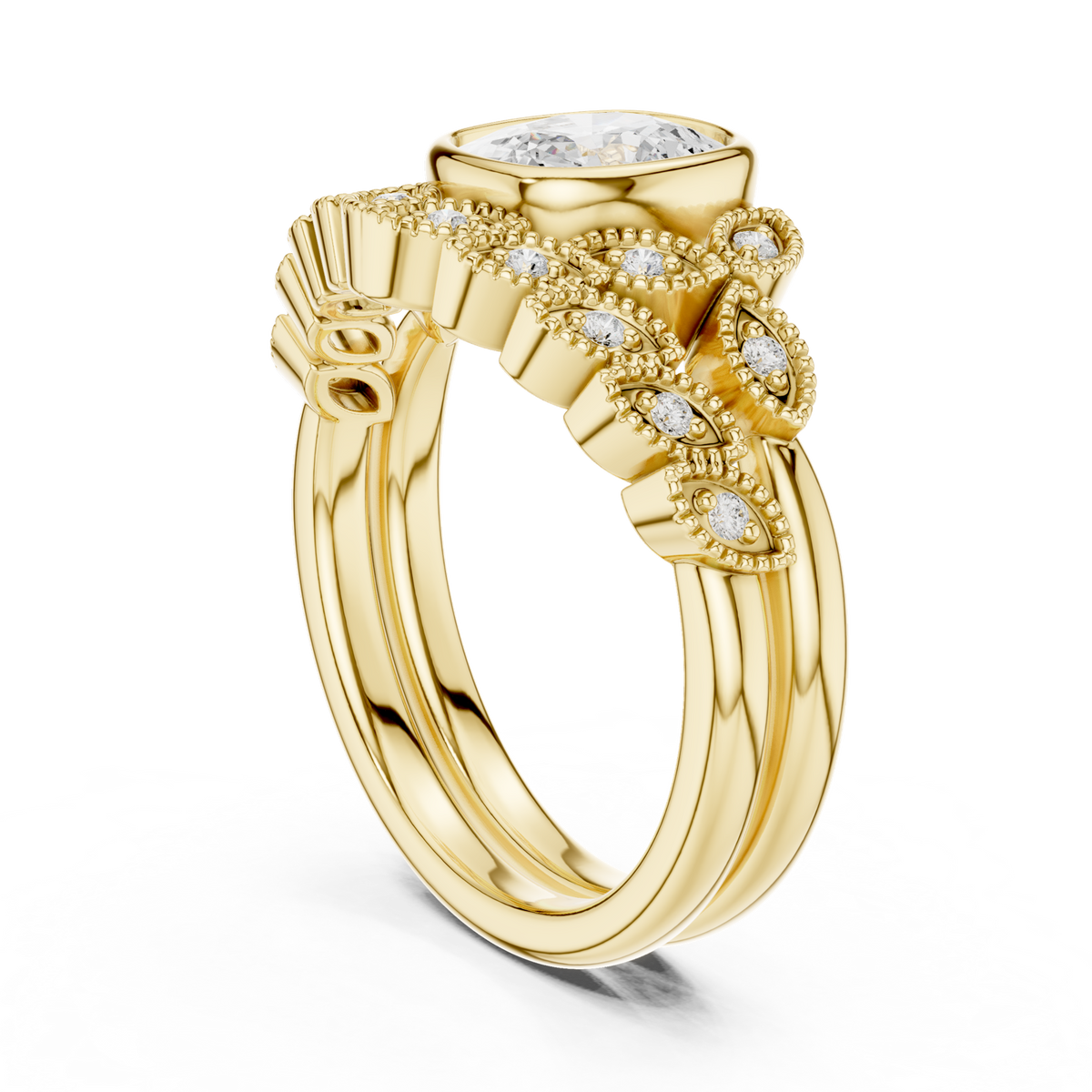 14K Solid Gold Lab Diamond Vintage Ring, Yellow Gold, view 1