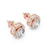14K Solid Gold Lab Diamond Halo Earrings, Rose Gold, view 2