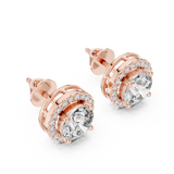 14K Solid Gold Lab Diamond Halo Earrings, Rose Gold, view 2