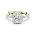 Gold Halo Pave Engagement Ring, Asscher center stone, Yellow Gold