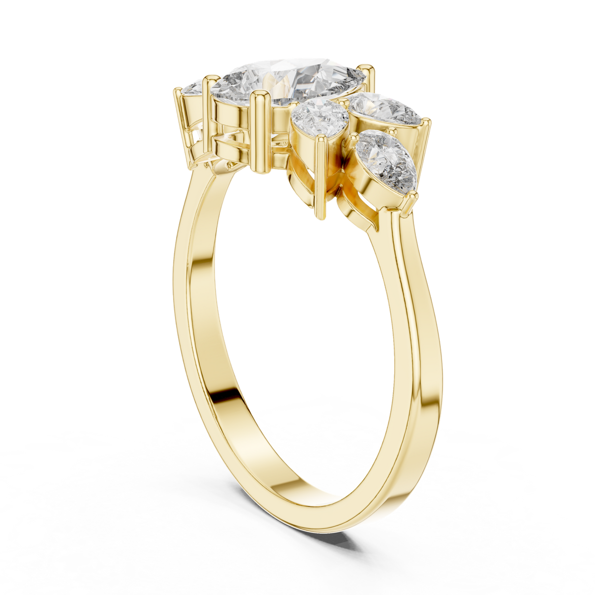 14K Solid Gold Lab Diamond Flower Cluster Ring, Yellow Gold, view 1