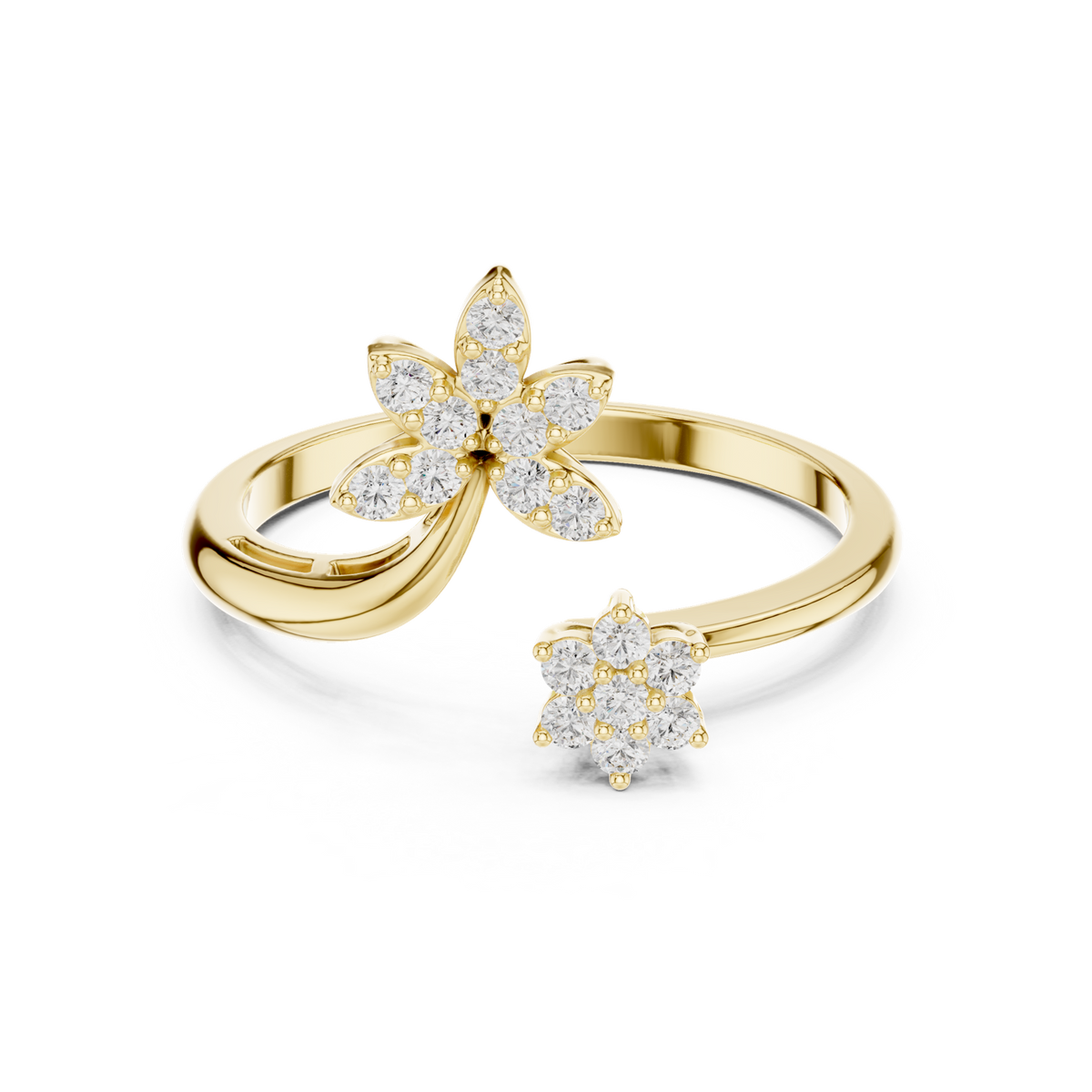 14K Solid Gold Lab Diamond Flower Cluster Ring, Yellow Gold