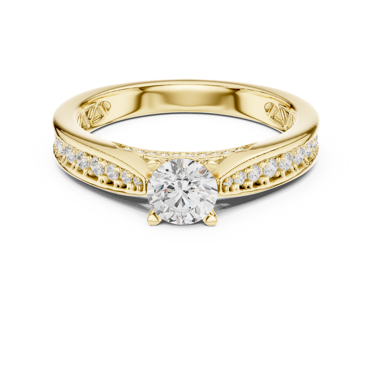 14K Solid Gold Lab Diamond Solitaire Ring, Yellow Gold