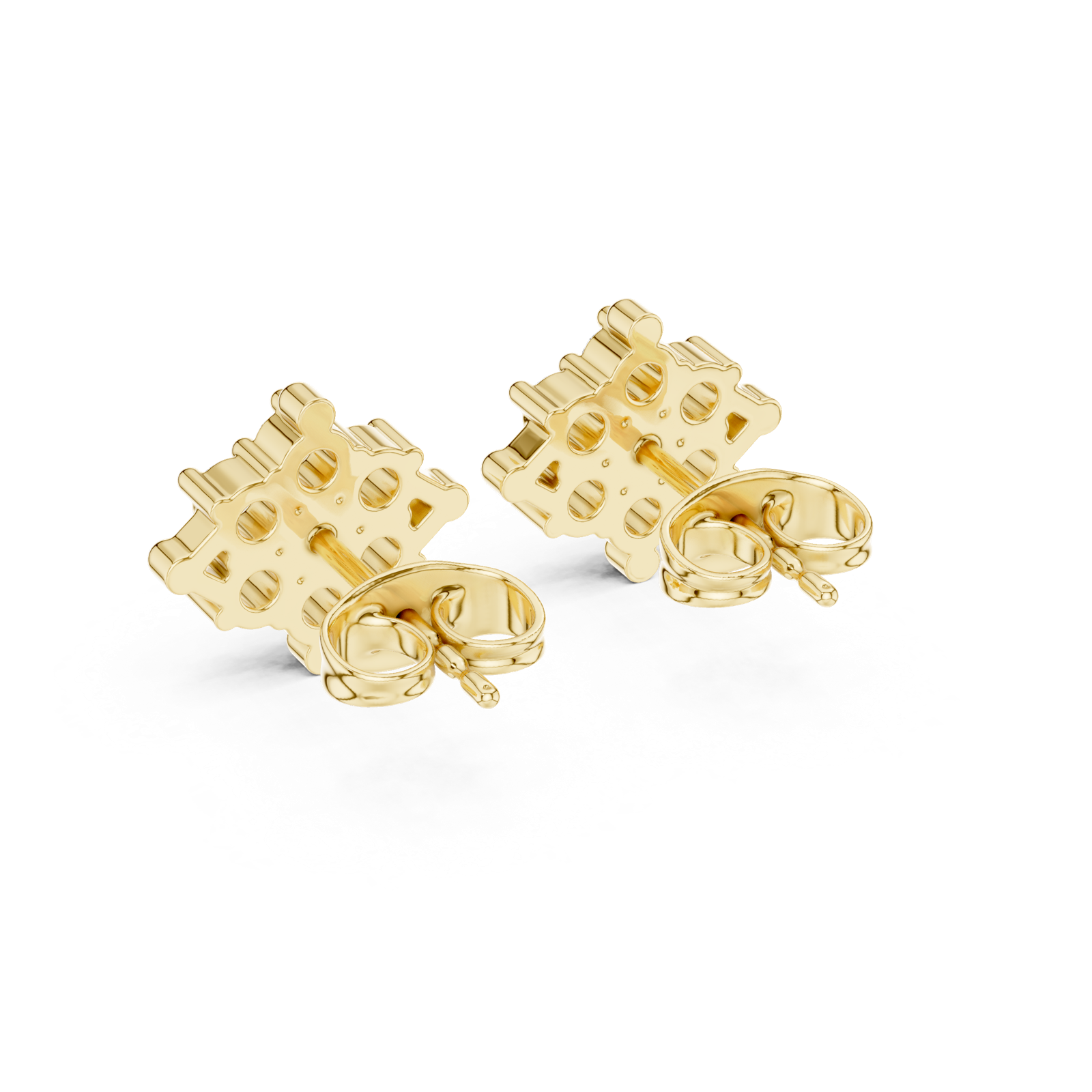 14K Solid Gold Lab Diamond Flower Cluster Earrings, Yellow Gold, view 3