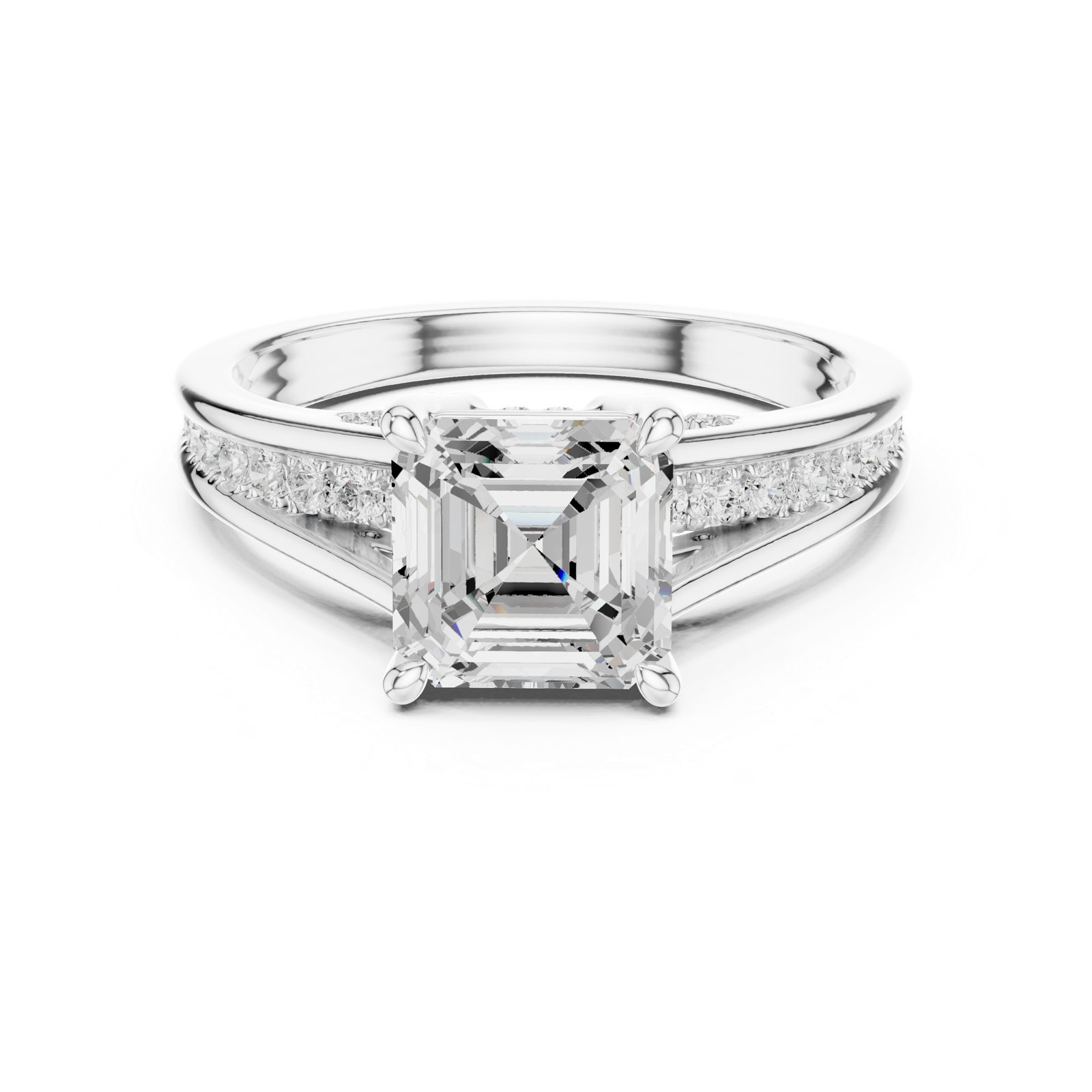 Gold Ring, Asscher center stone, White Gold, view 4