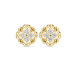 14K Solid Gold Lab Diamond Flower Cluster Earrings, Yellow Gold