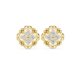 14K Solid Gold Lab Diamond Flower Cluster Earrings, Yellow Gold