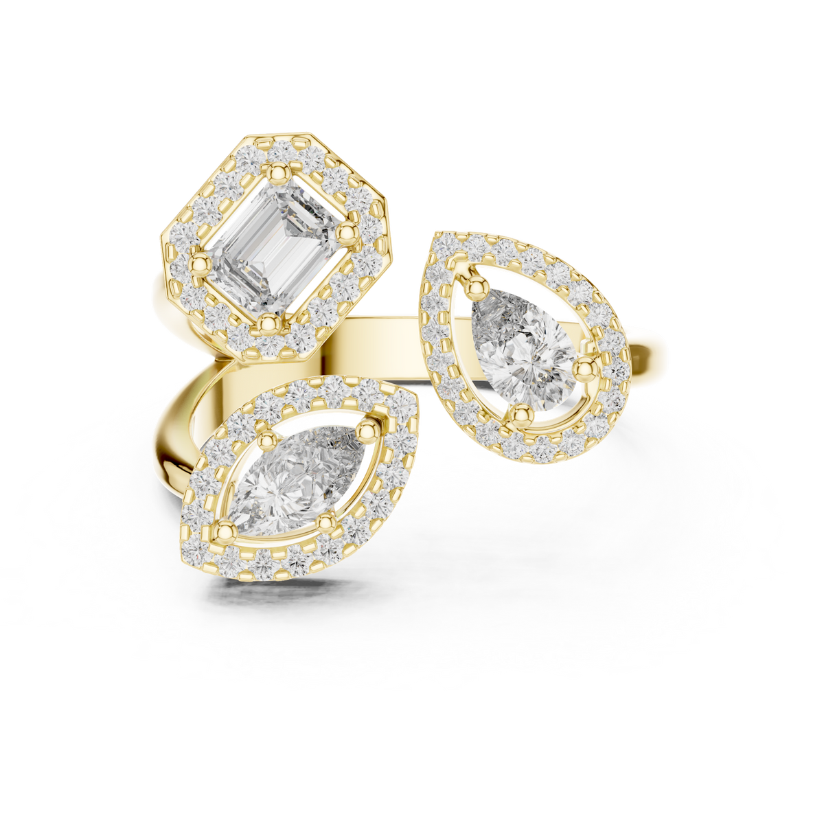 14K Solid Gold Lab Diamond Cluster Ring, Yellow Gold