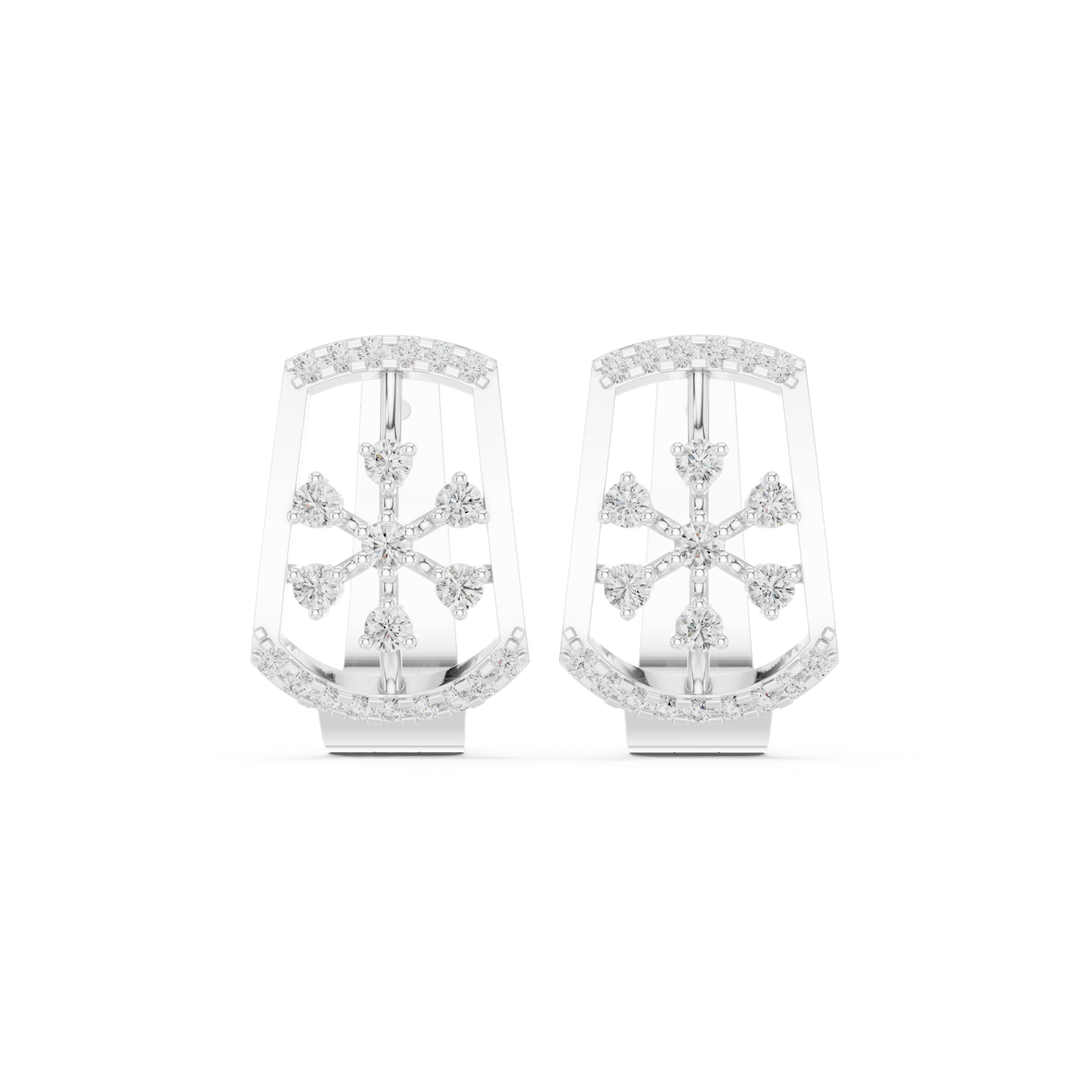 14K Solid Gold Lab Diamond Cluster Earrings, White Gold
