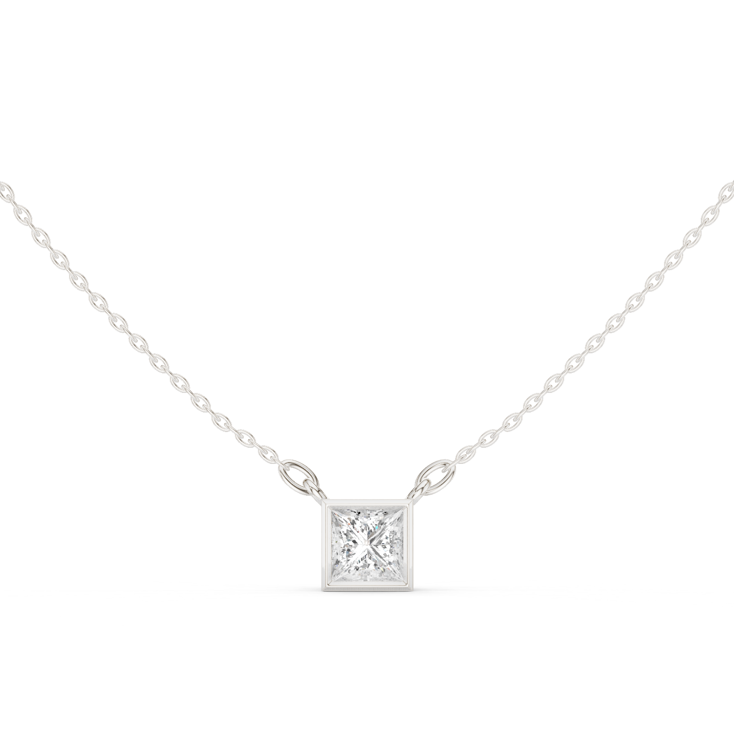 Gold Jewelry DDPS-001, Princess center stone, White Gold