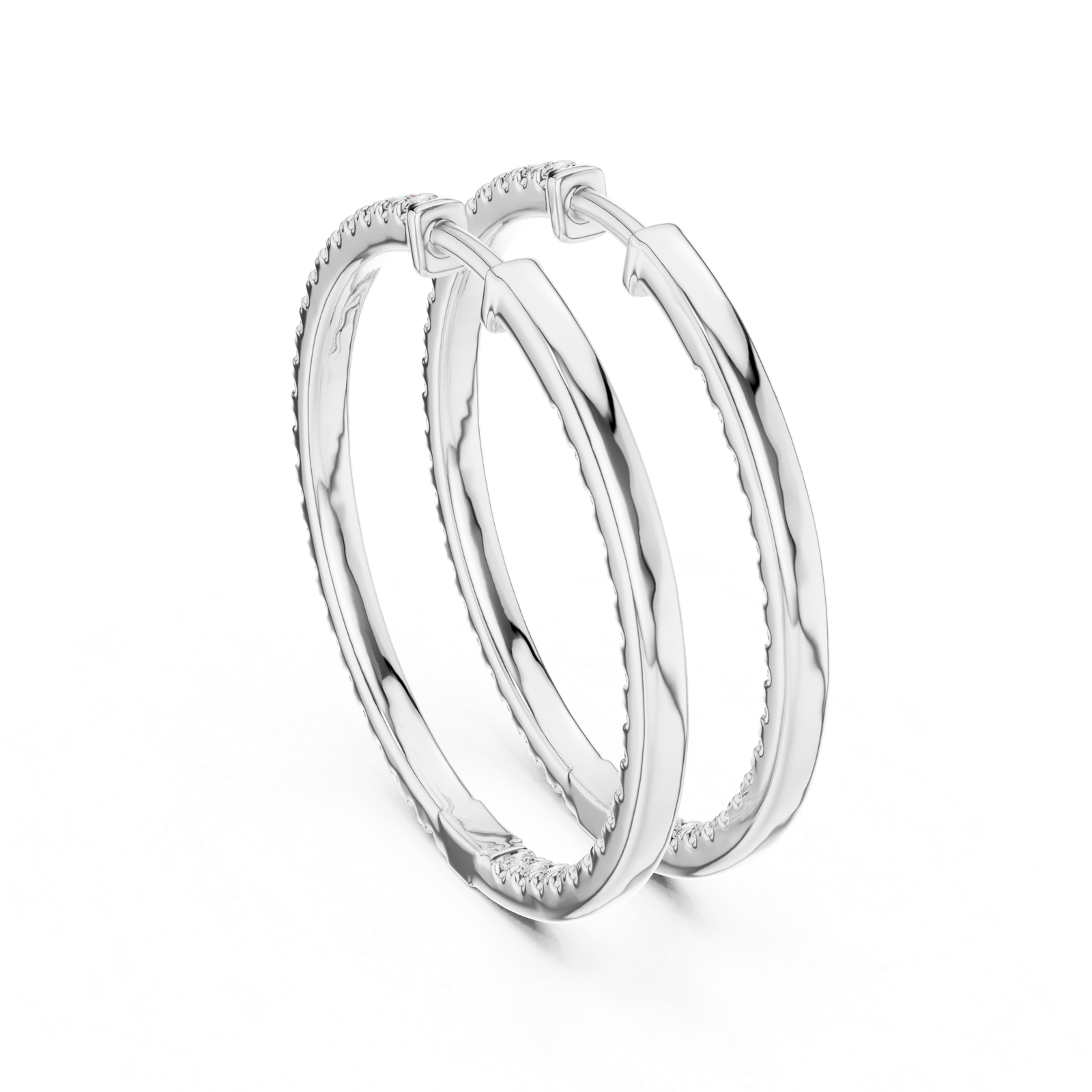 14K Solid Gold Lab Diamond Huggie Earrings, White Gold, view 3