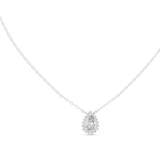 14K Solid Gold Lab Diamond Halo Pendant Necklace, White Gold, view 1