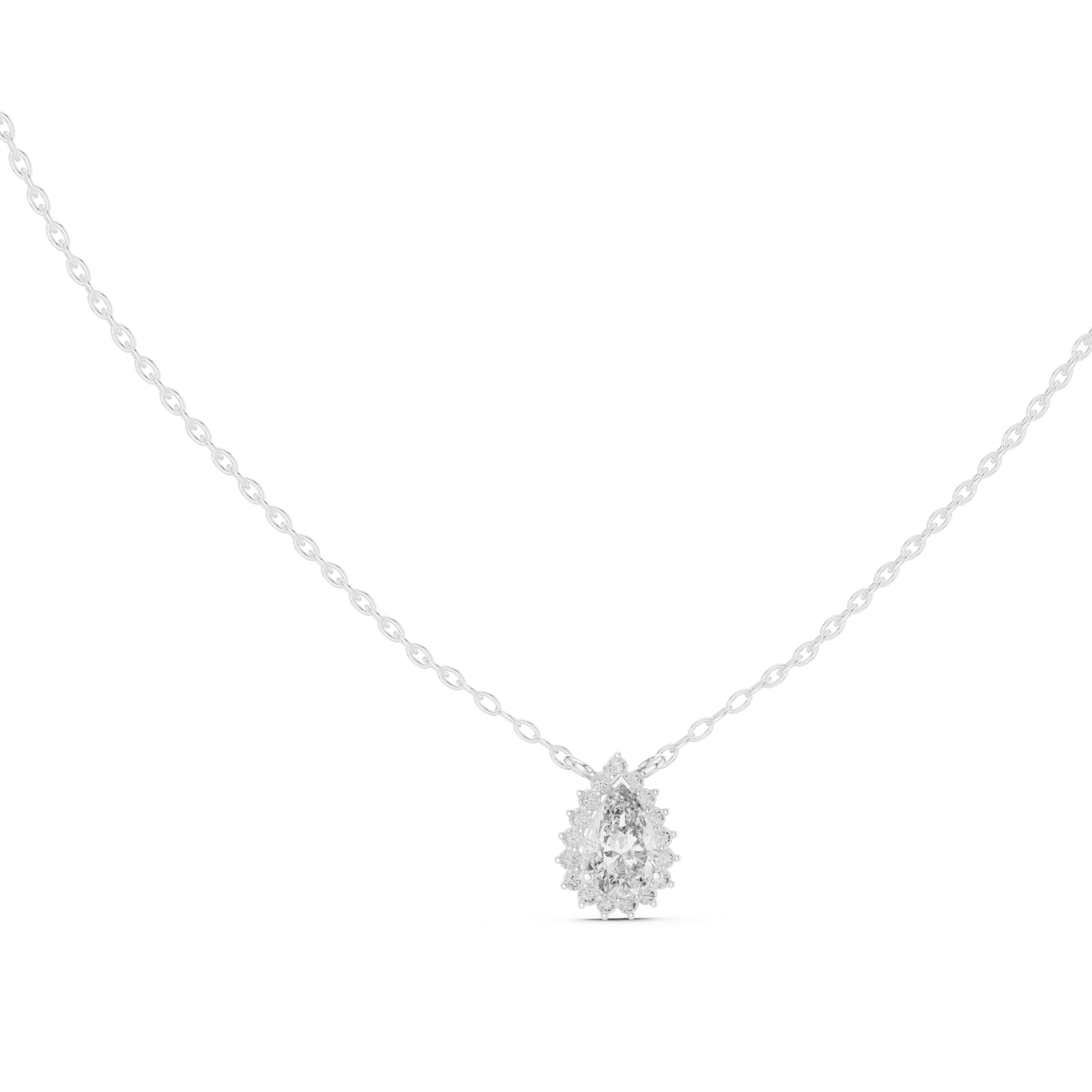 14K Solid Gold Lab Diamond Halo Pendant Necklace, White Gold, view 1