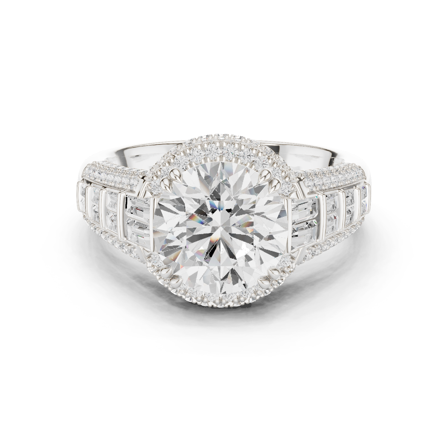 Gold Ring, Round center stone, White Gold