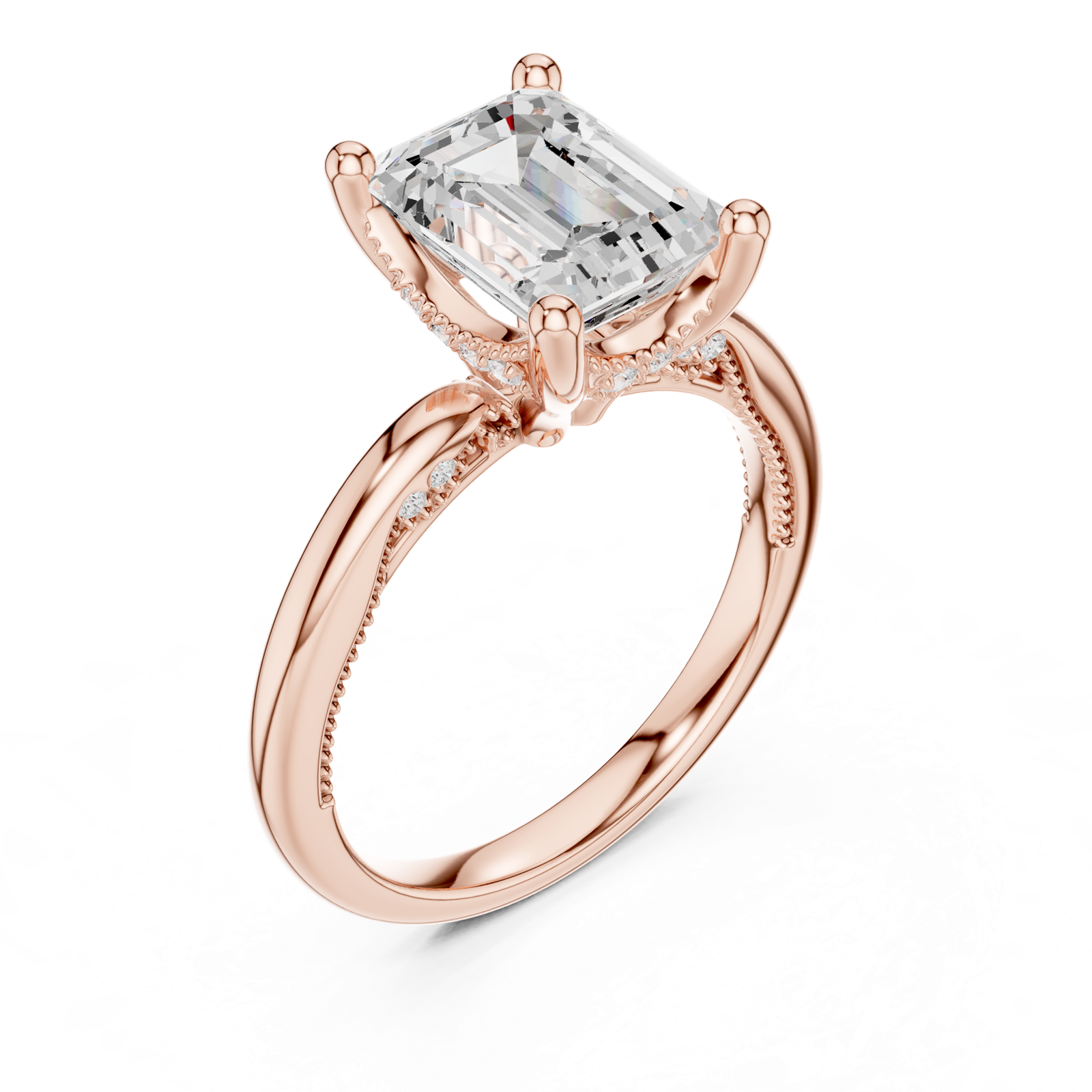 Gold Ring, Emerald center stone, Rose Gold, view 2