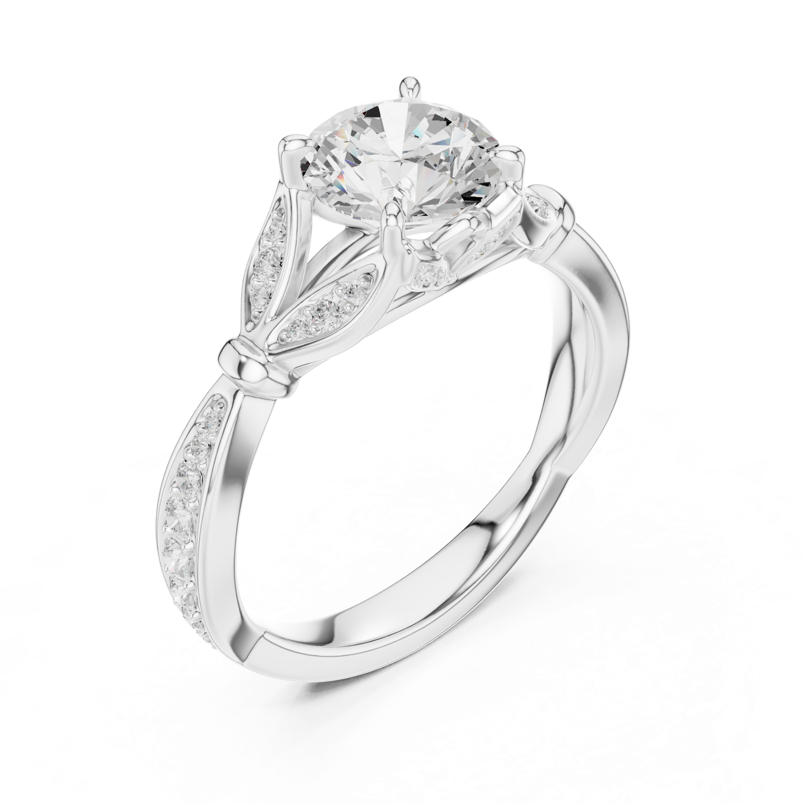 Gold Ring DDLR-257, Round center stone, White Gold, view 2