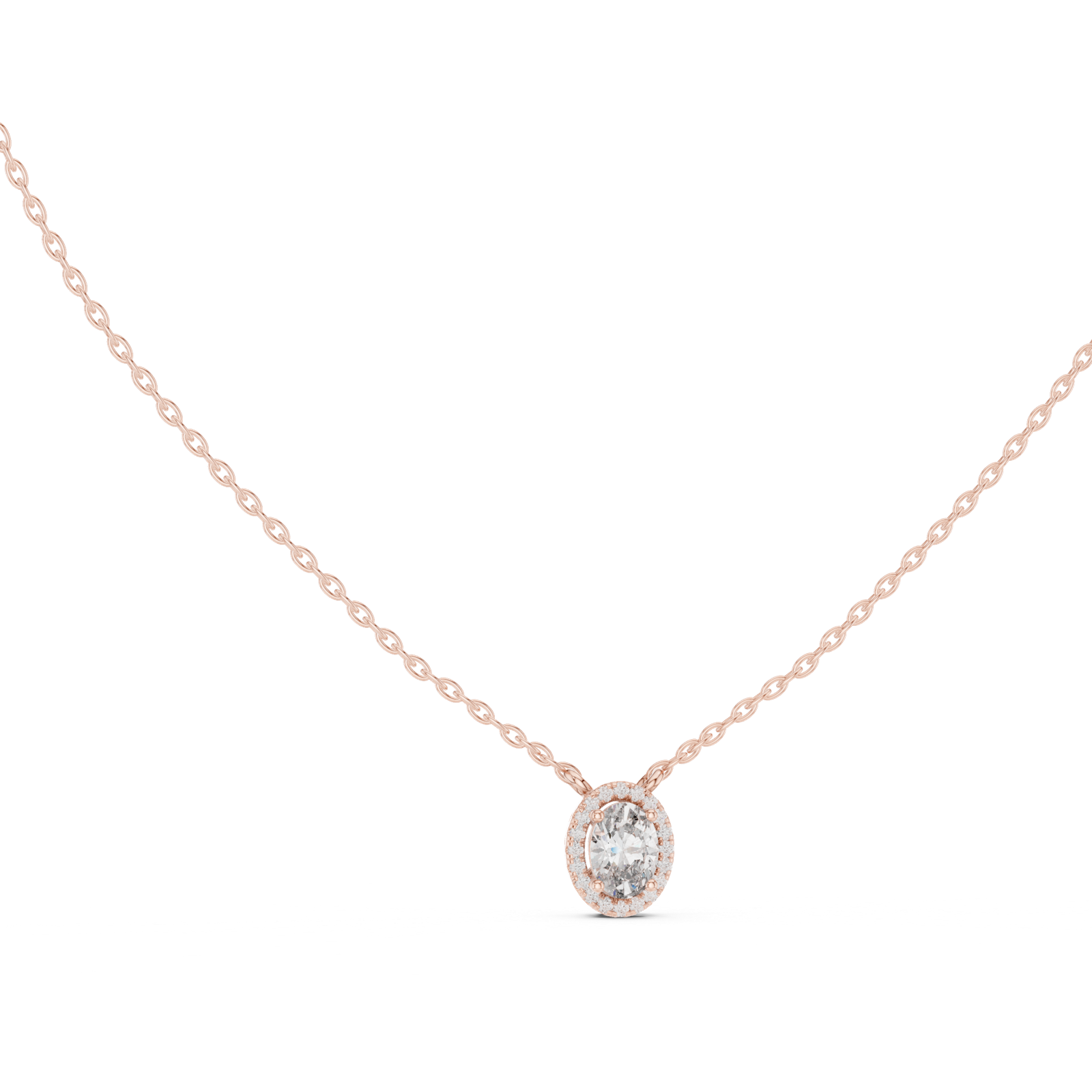 14K Solid Gold Lab Diamond Halo Pendant Necklace, Rose Gold, view 1