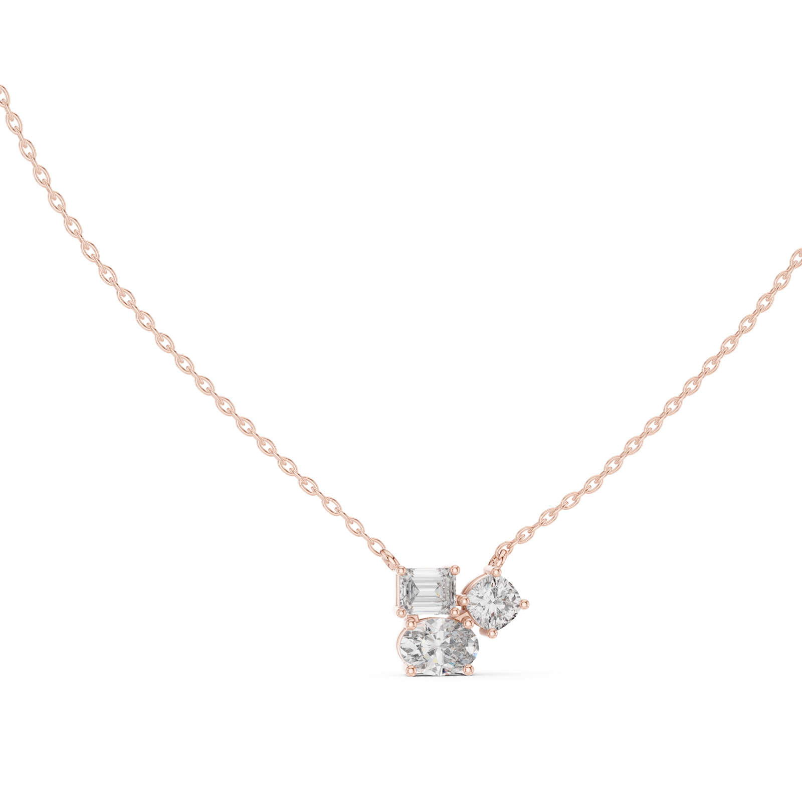 14K Solid Gold Lab Diamond Pendant Necklace, Rose Gold, view 1
