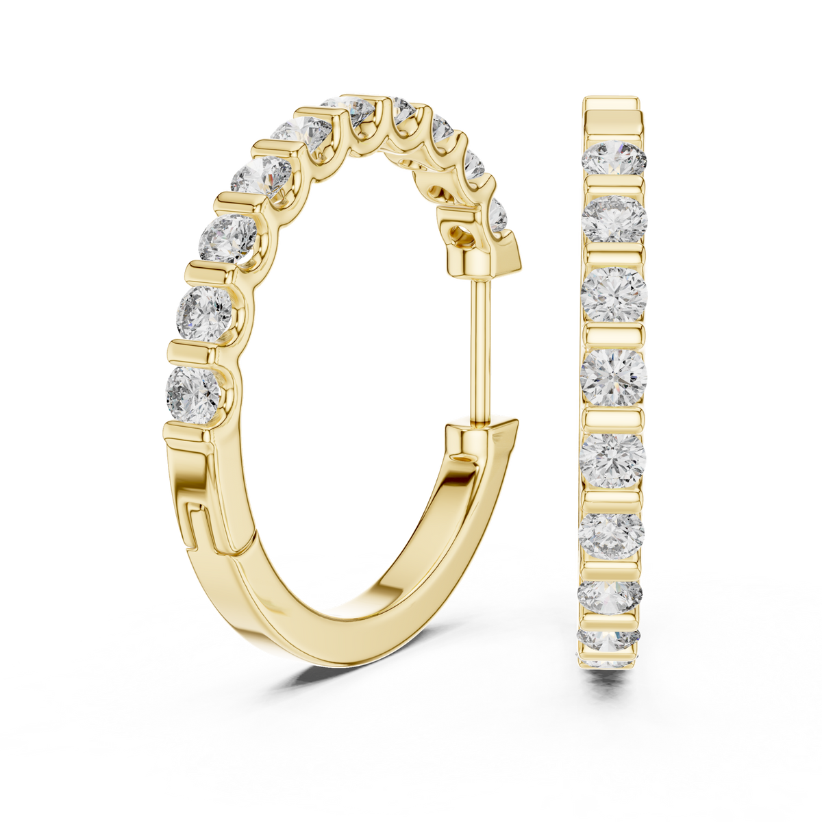 14K Solid Gold Lab Diamond Huggie Earrings, Yellow Gold, view 1