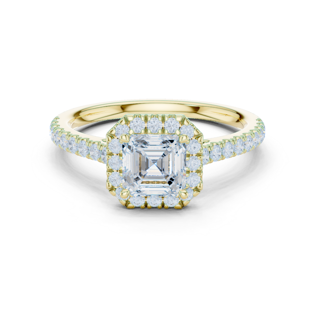 14K Solid Gold Lab Diamond Halo Ring, Yellow Gold