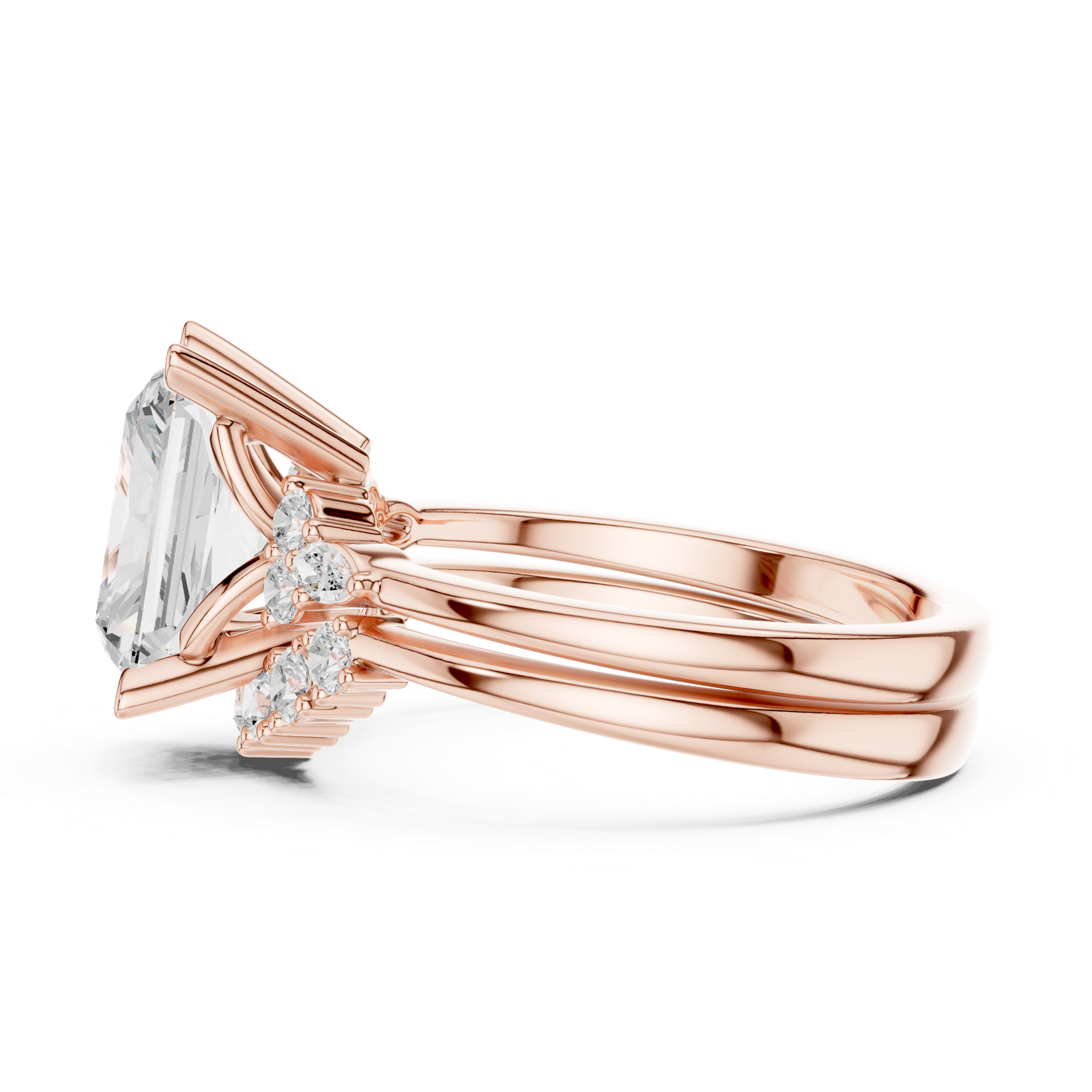 Gold Ring DDLR-440, Radiant center stone, Rose Gold, view 3