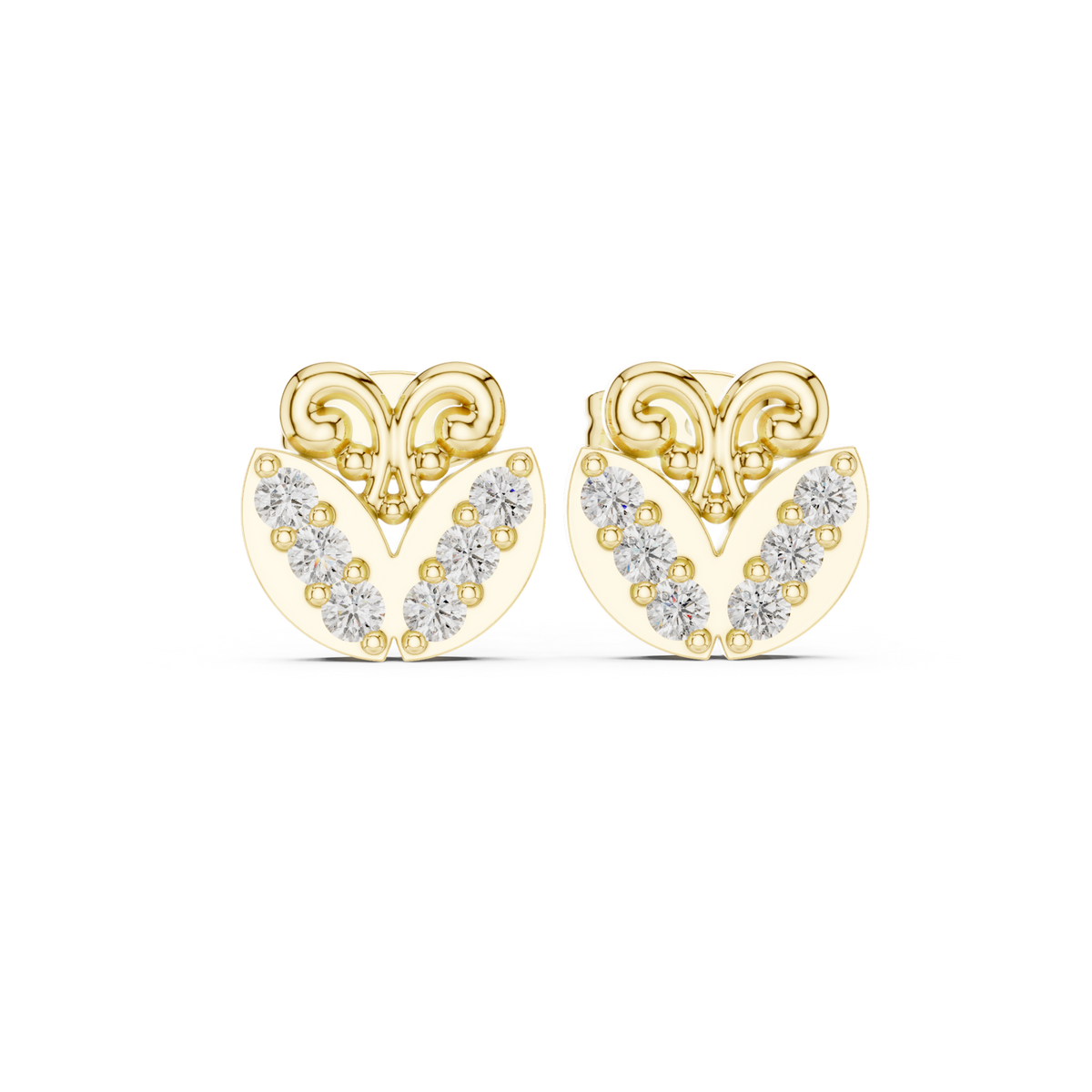 14K Solid Gold Lab Diamond Flower Cluster Earrings, Yellow Gold