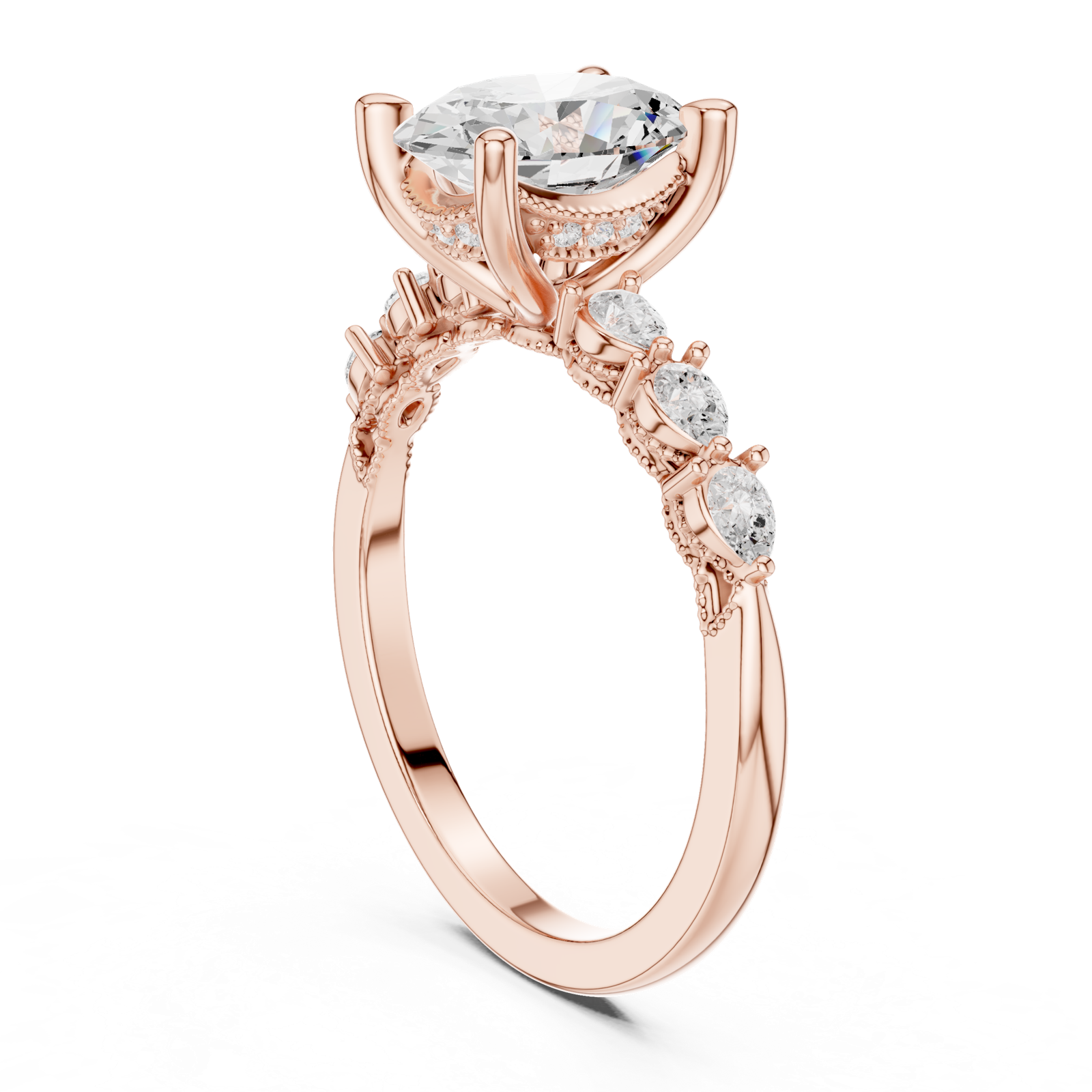 Gold Ring, Oval center stone, Rose Gold, view 1