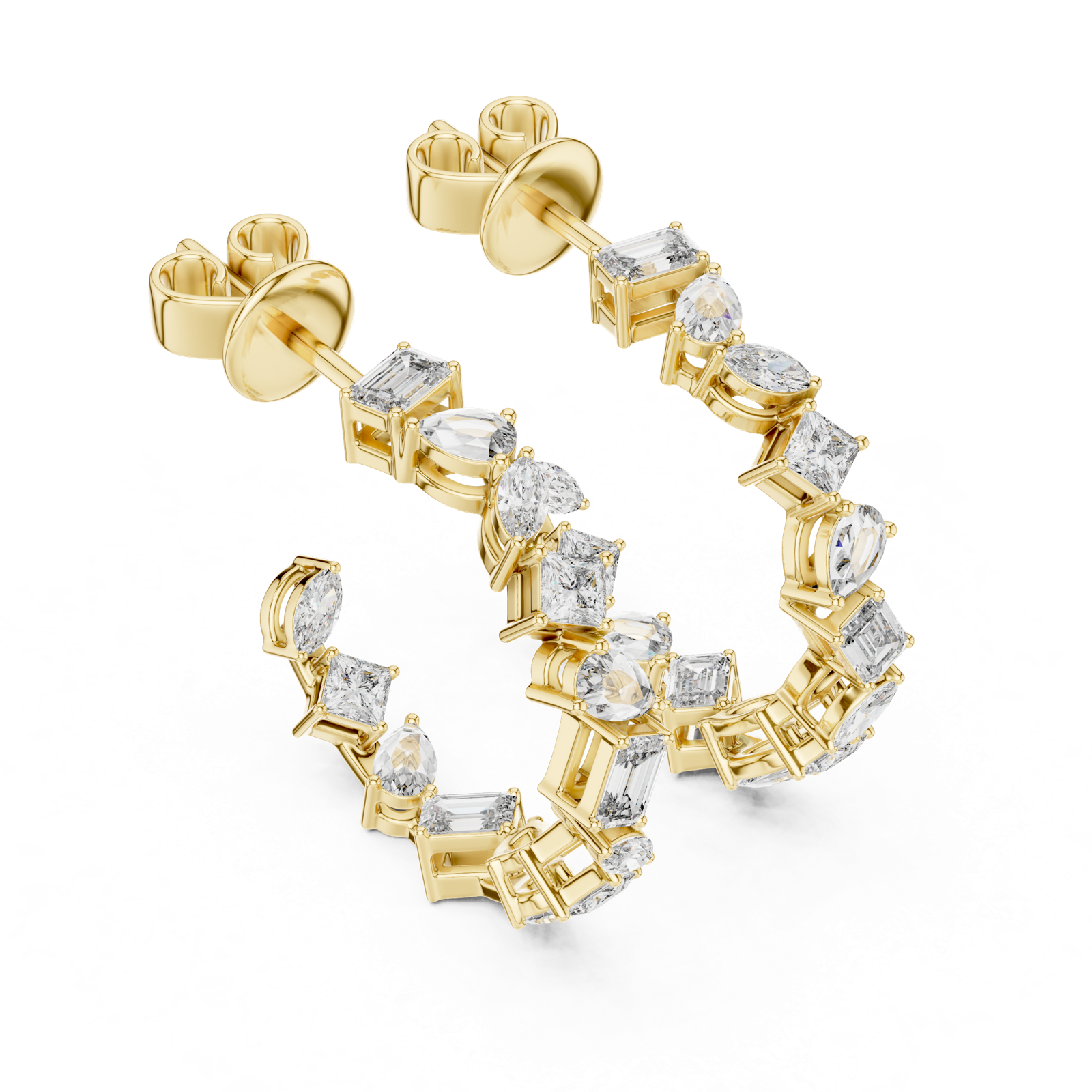 14K Solid Gold Lab Diamond Huggie Earrings, Yellow Gold, view 2