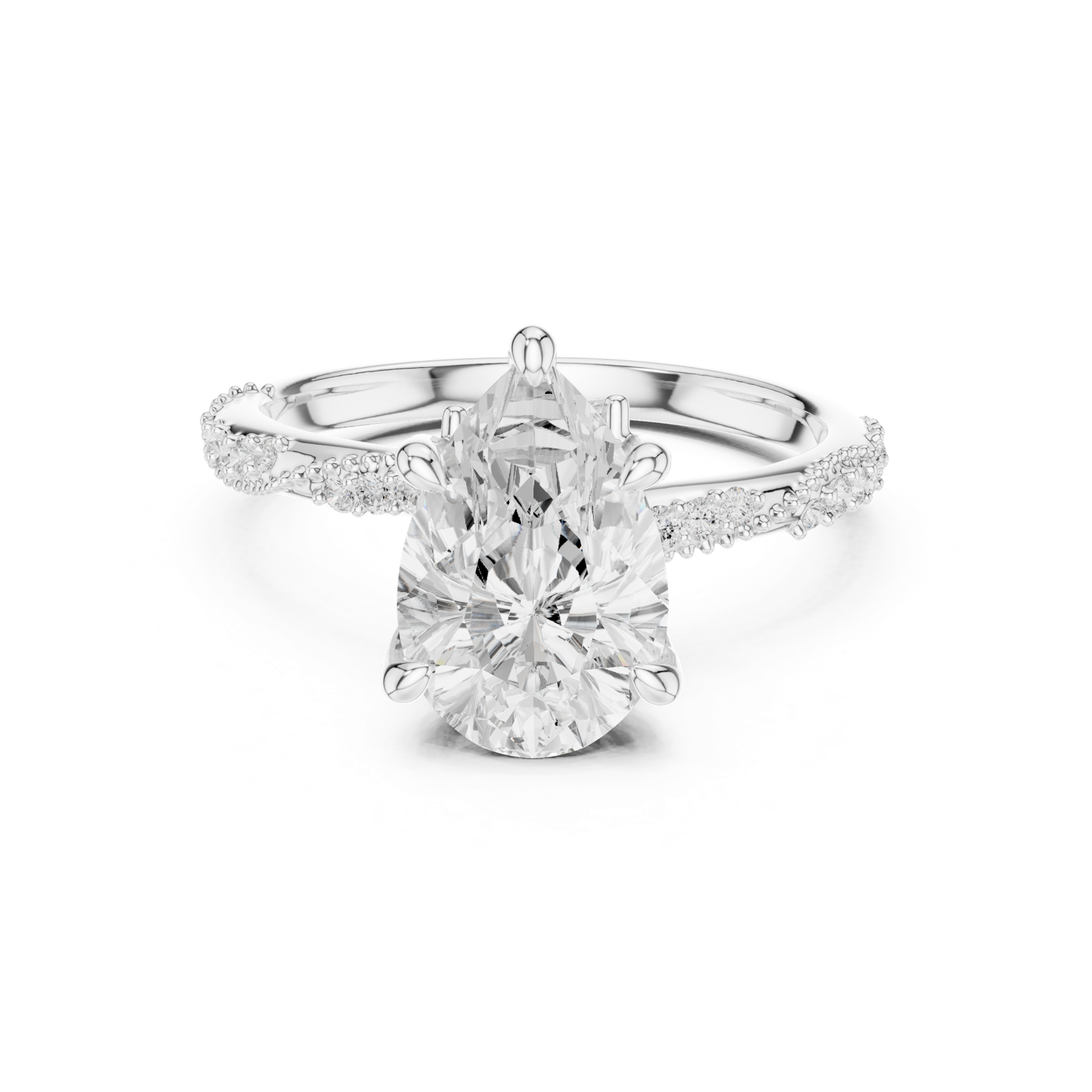 Gold Ring DDLR-167, Pear center stone, White Gold, view 4