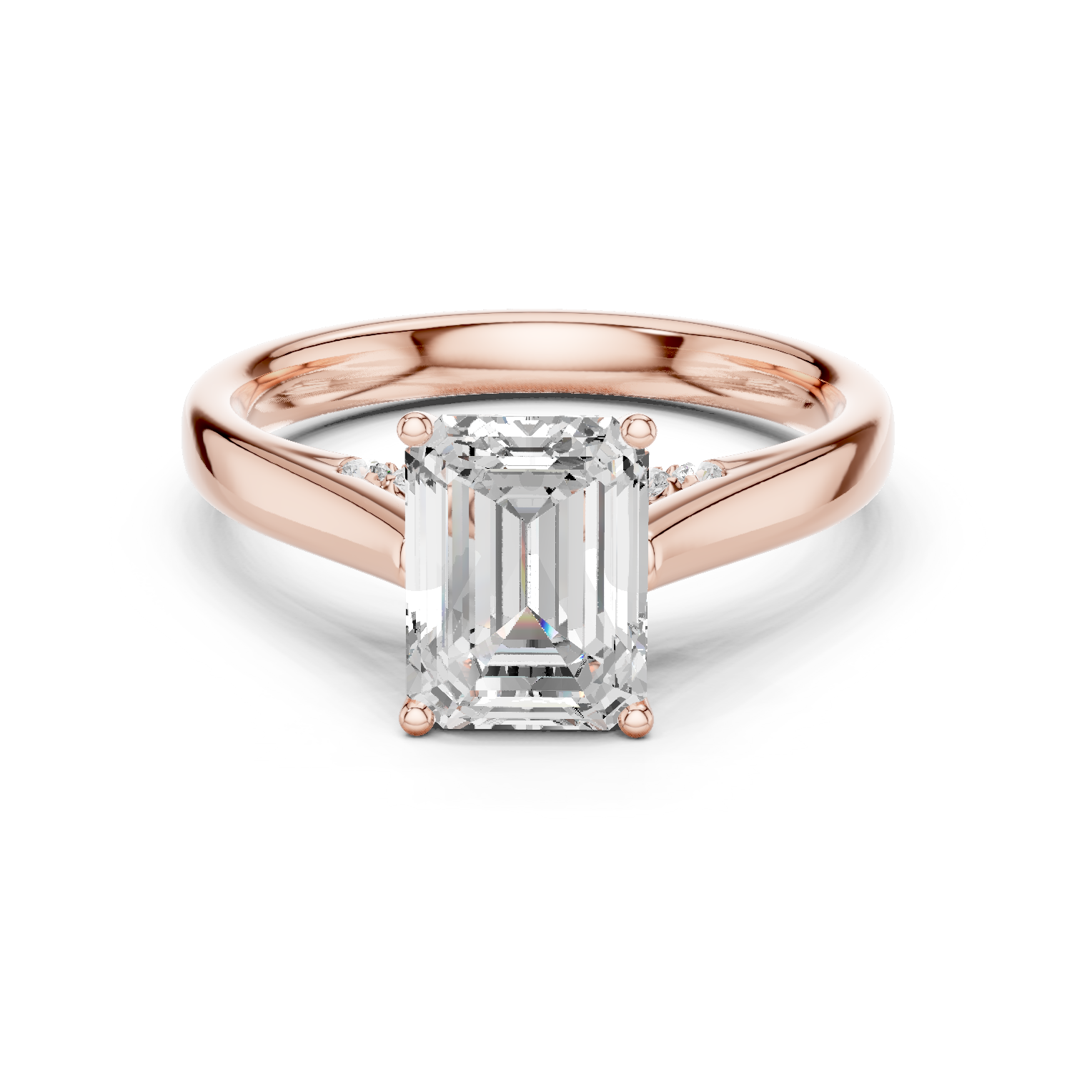 Gold Jewelry, Emerald center stone, Rose Gold