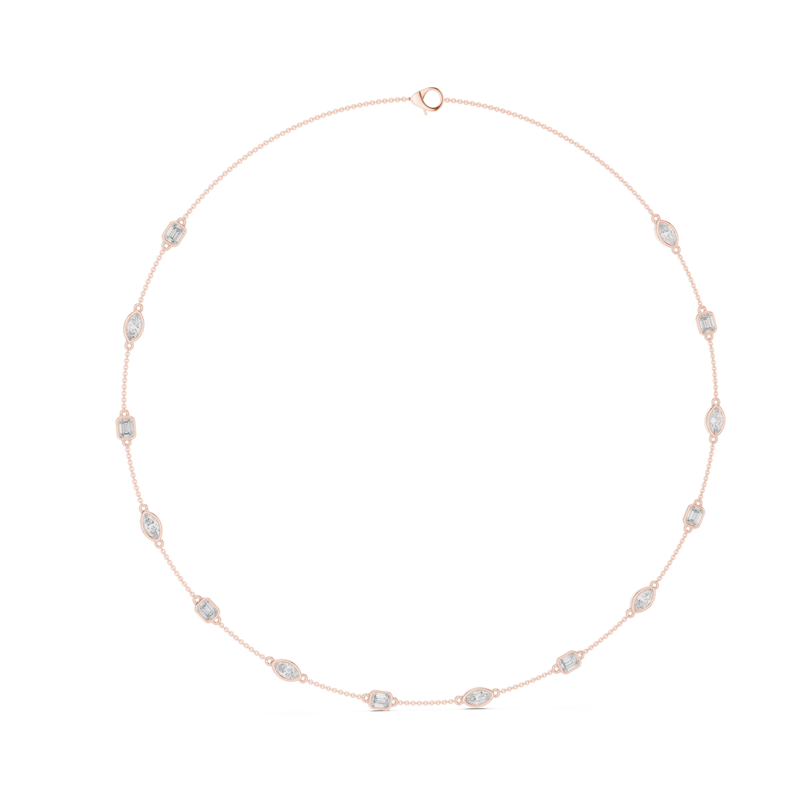 14K Solid Gold Lab Diamond Station Necklace, Rose Gold, view 1