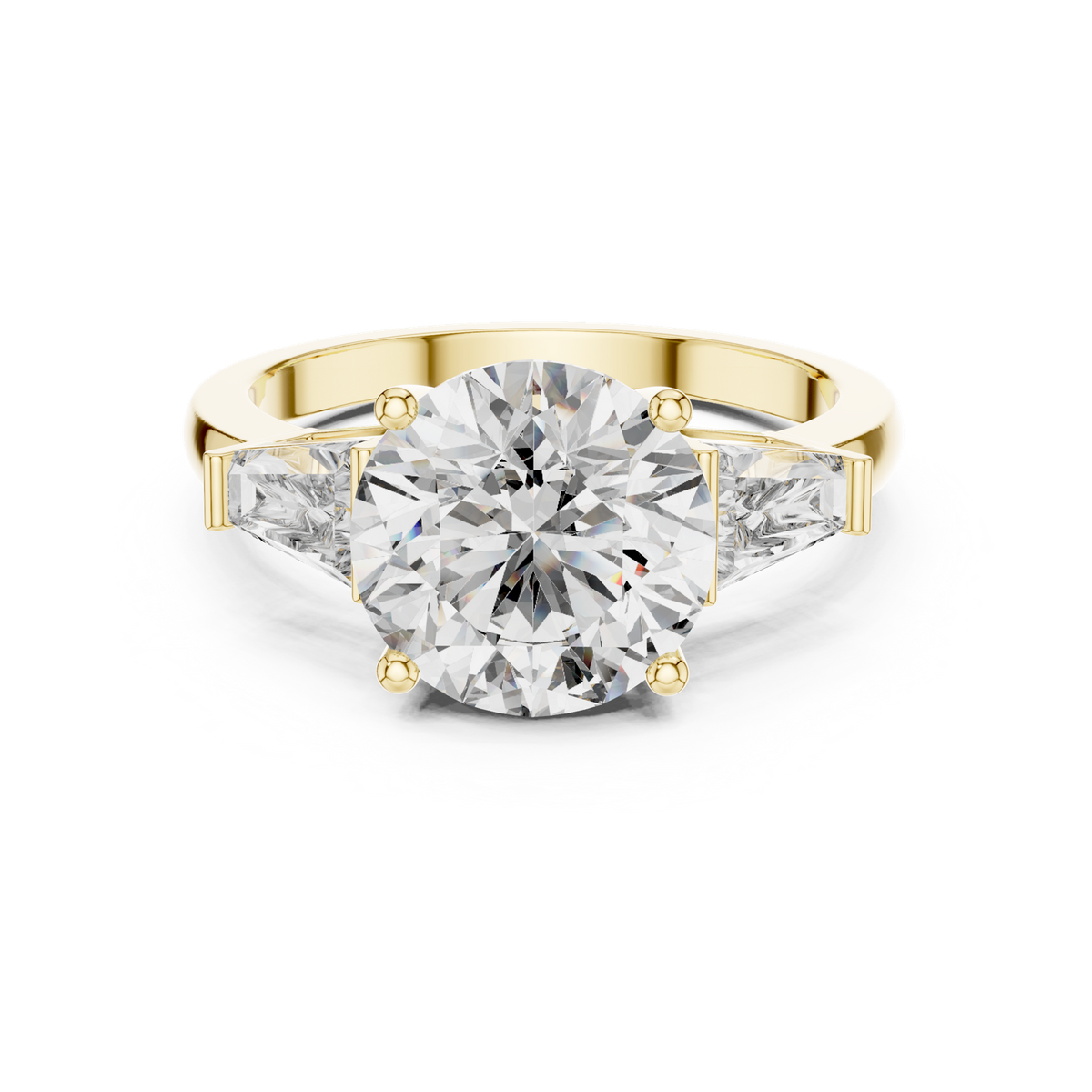 14K Solid Gold Lab Diamond Three-Stone Ring, Yellow Gold