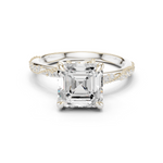 Gold Ring DDLR-167, Asscher center stone, White Gold