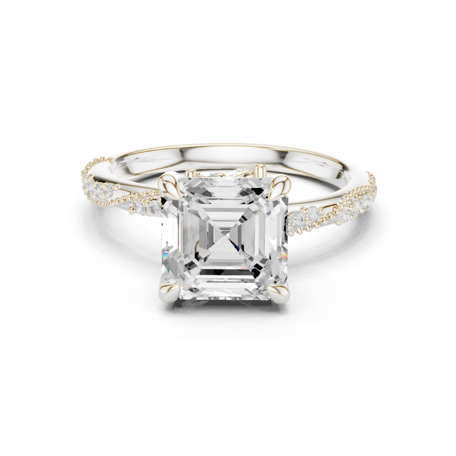 Gold Ring DDLR-167, Asscher center stone, White Gold